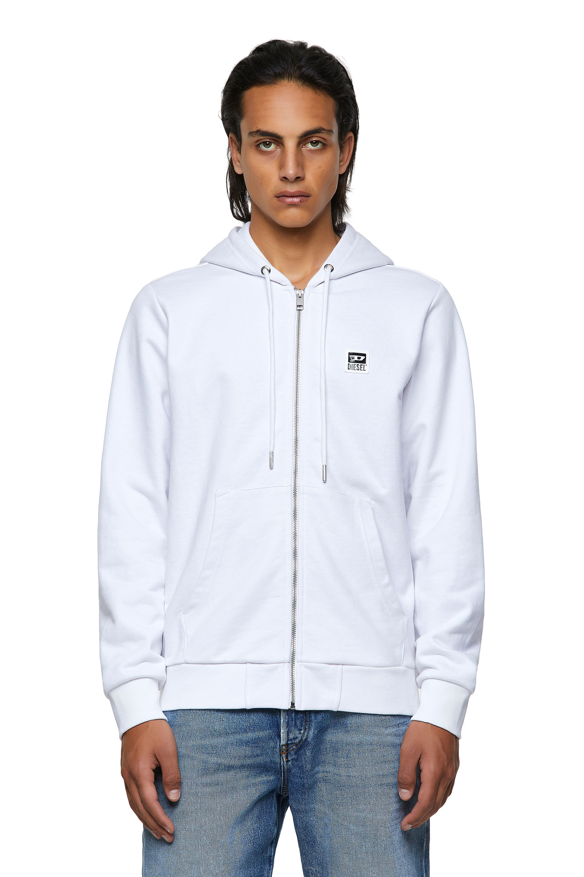 S GIRK HOOD ZIP K1 Man Zip up hoodie with D logo patch Diesel