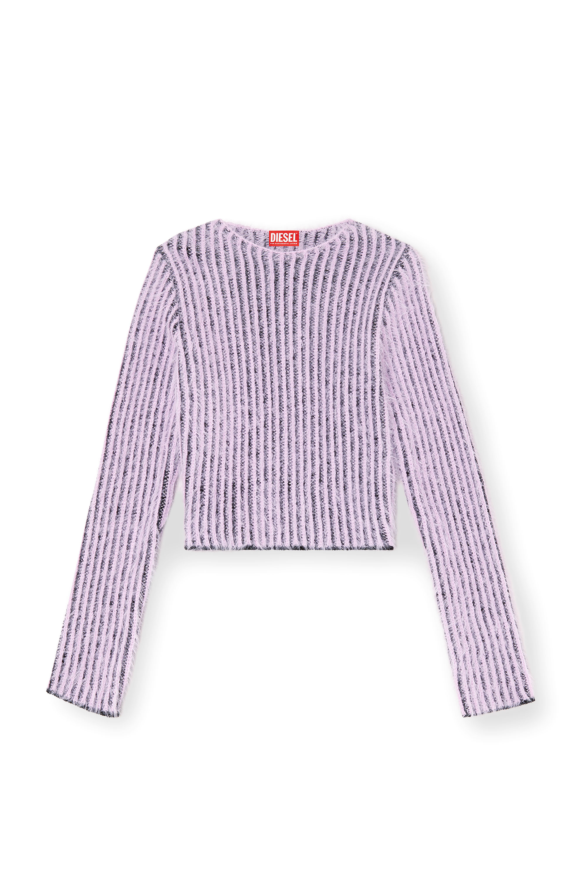 Diesel - M-TIGRE, Woman's Fuzzy striped wool-blend jumper in Lilac - 5