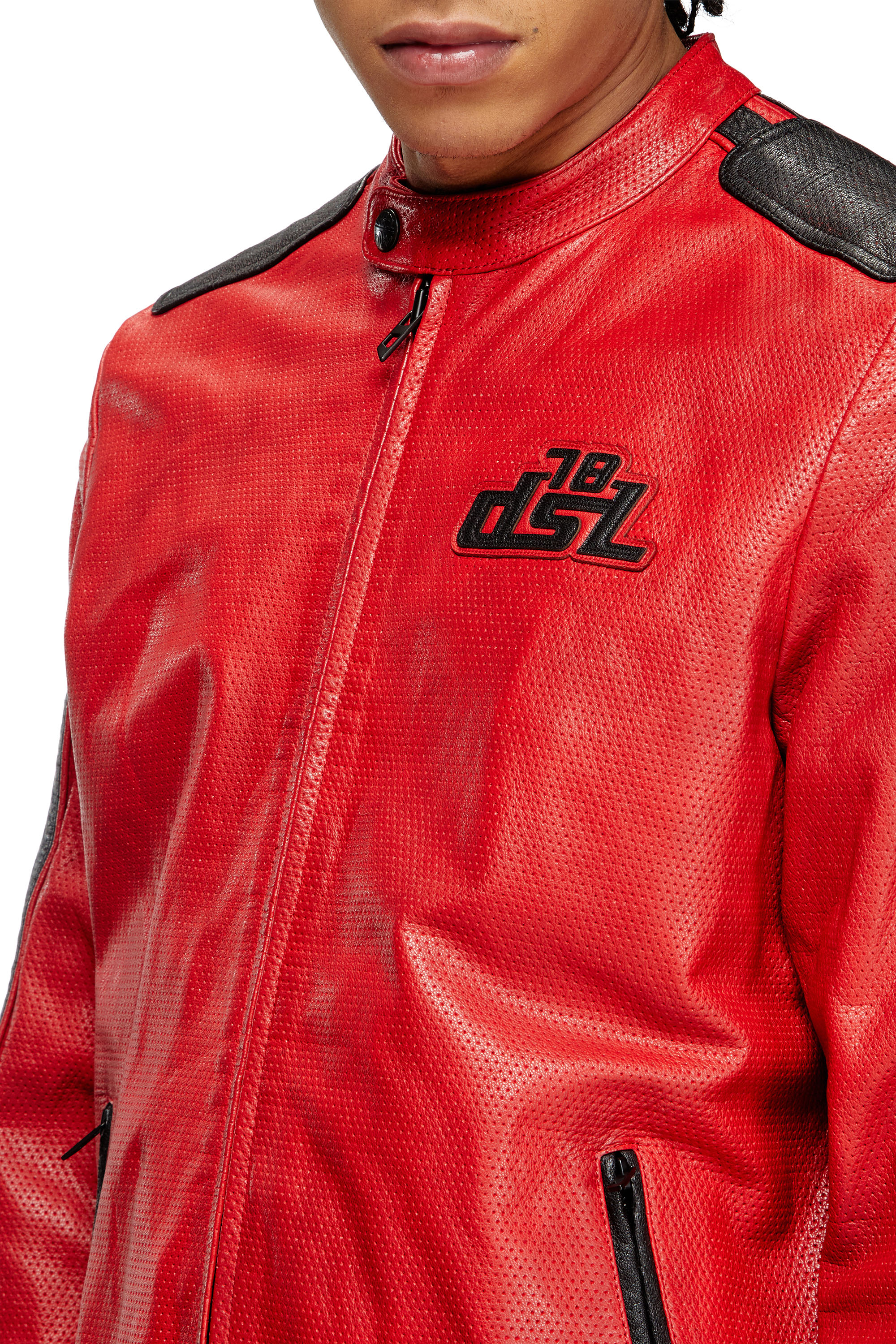 Diesel - L-POP, Chaqueta de motorista de cuero perforado Unisex in Rojo - 4