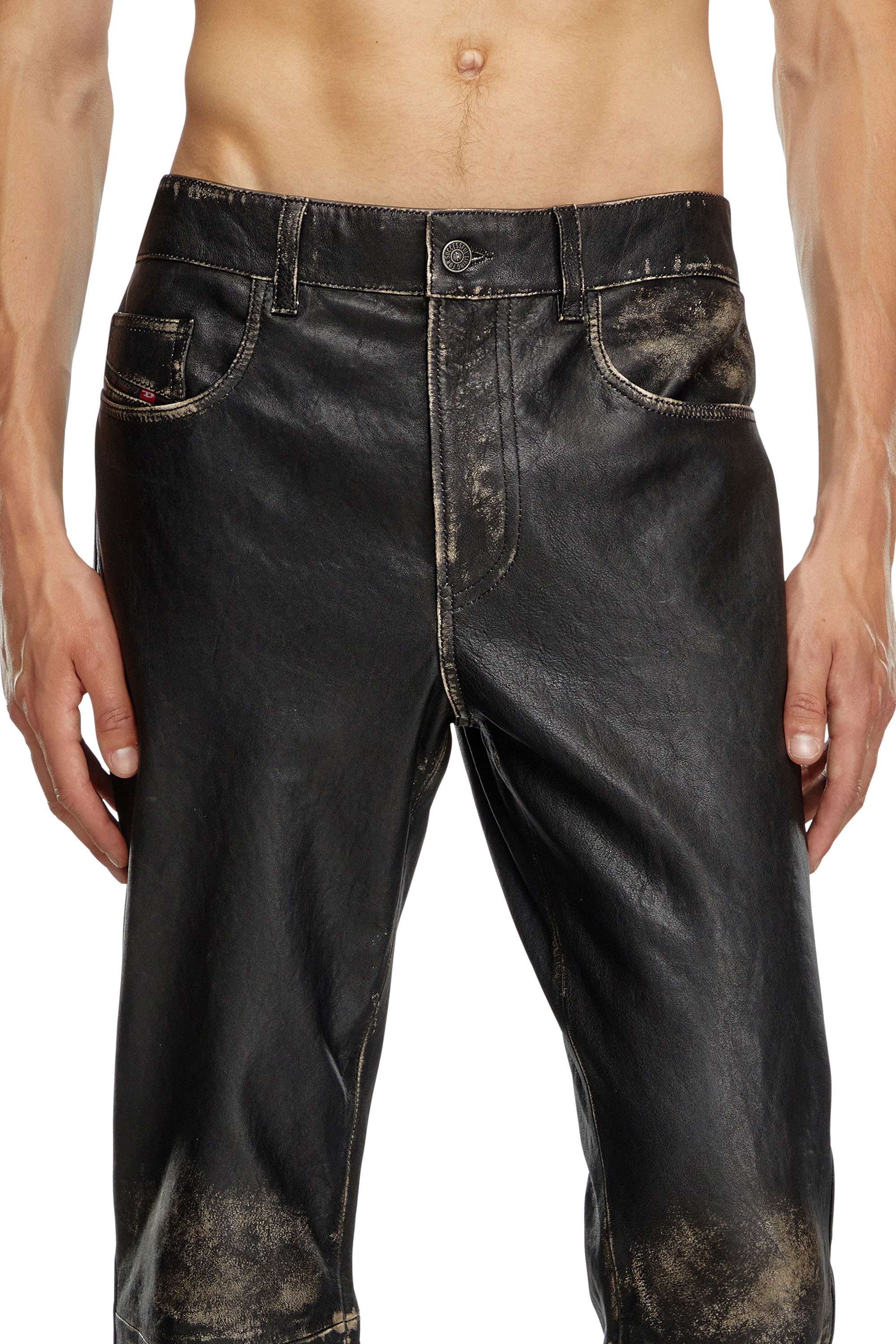 Diesel - P-BLIXIA, Man's Distressed leather pants in Black - 4