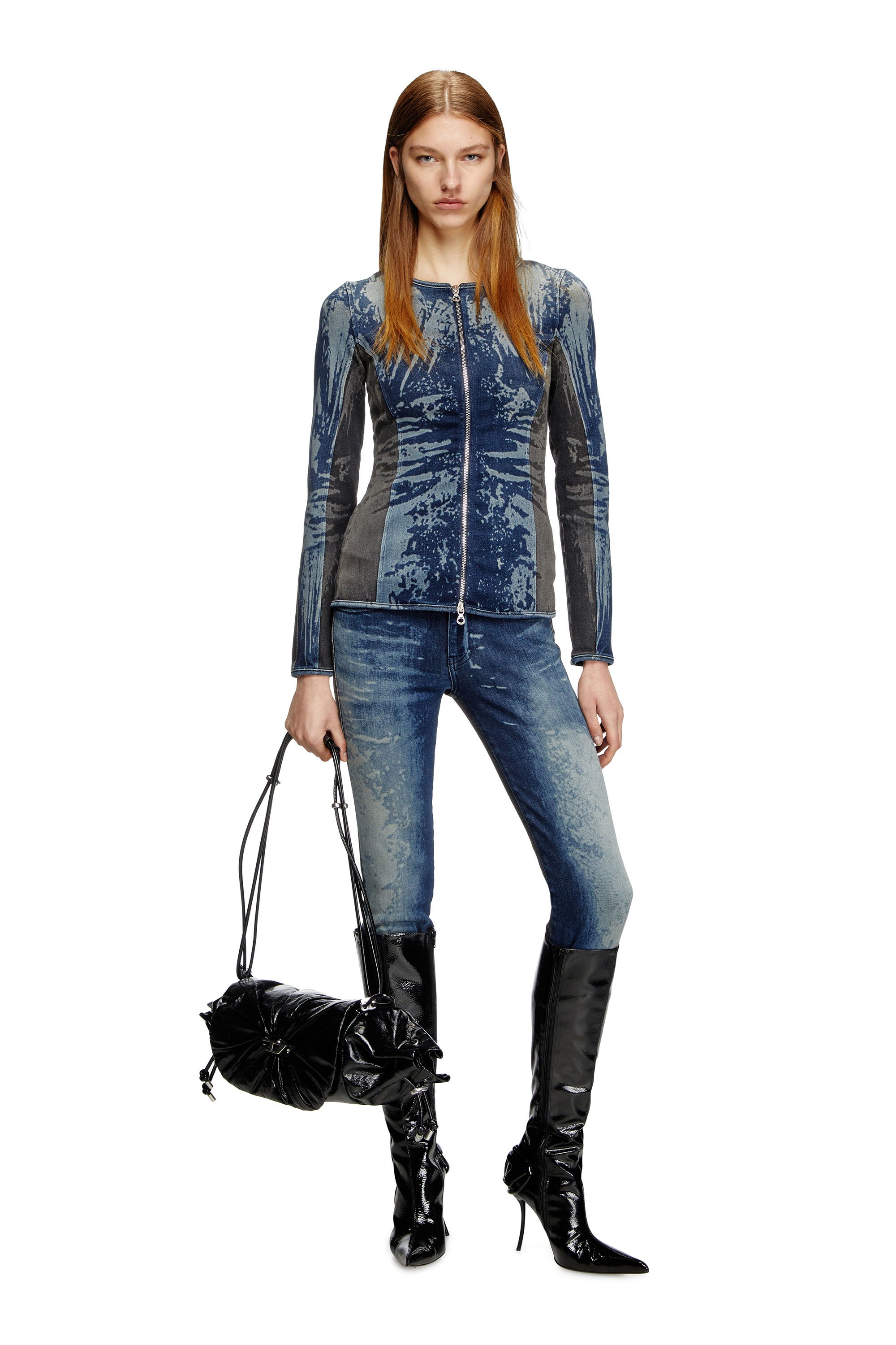 Diesel - DE-GARY-S, Top con cremallera de denim bicolor Mujer in Azul marino - 2