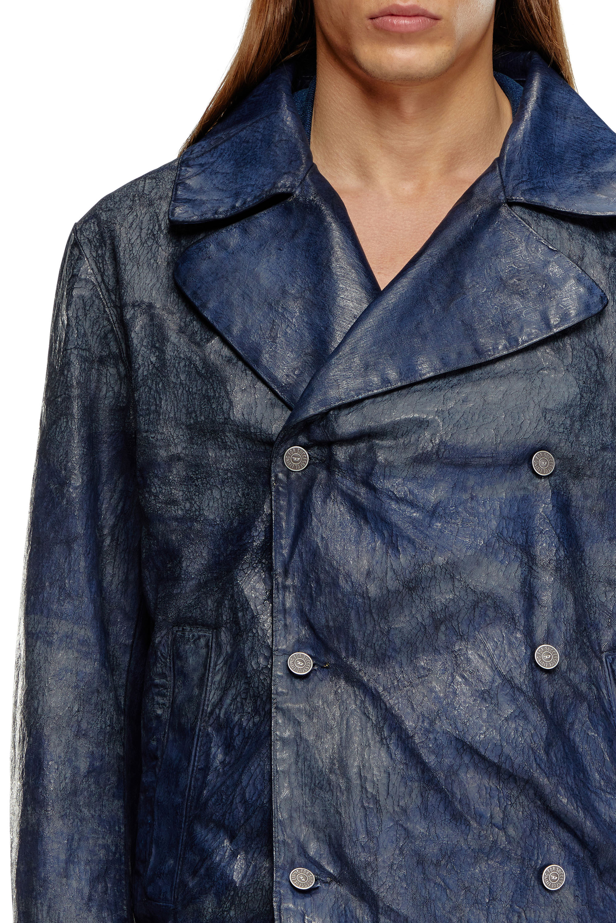 Diesel - D-BONDED-S, Chaqueta con botonadura doble en denim recubierto Hombre in Azul marino - 4