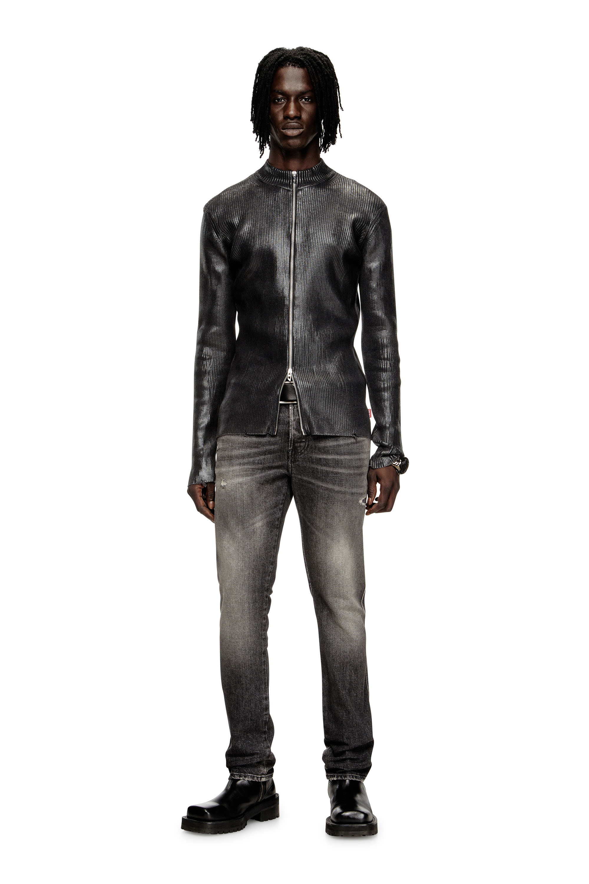 Diesel - K-DARGY-D, Cárdigan de hilo de denim con cierre de cremallera y efecto brillante Hombre in Negro - 2