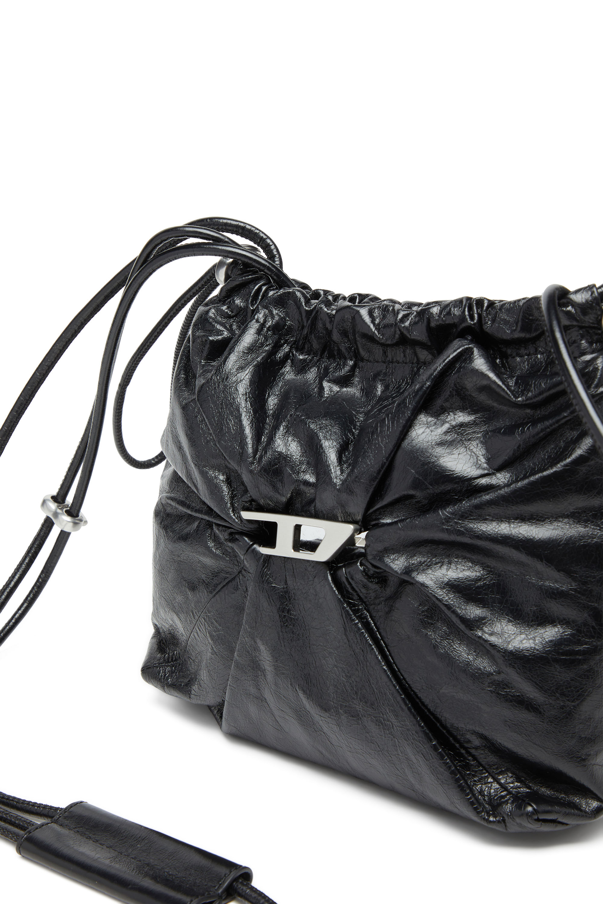 Diesel - SCRUNCH-D BUCKET, Scrunch-D-Bolso tipo cubo en cuero arrugado y brillante Mujer in Negro - 6