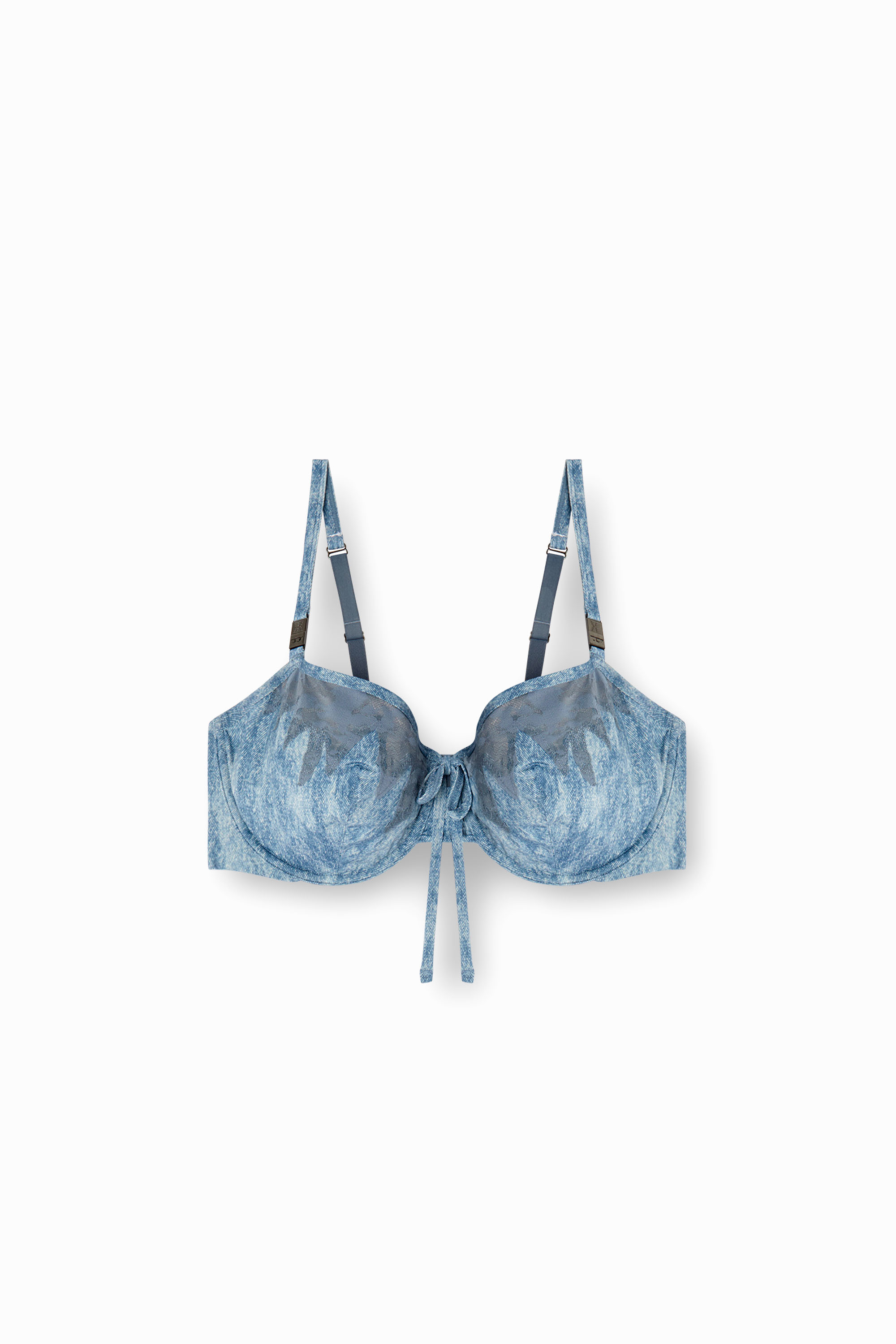 Diesel - C-BALCONETTE-LACE-BRA, Sujetador balconette de microfibra y encaje de camuflaje Mujer in Azul marino - 4