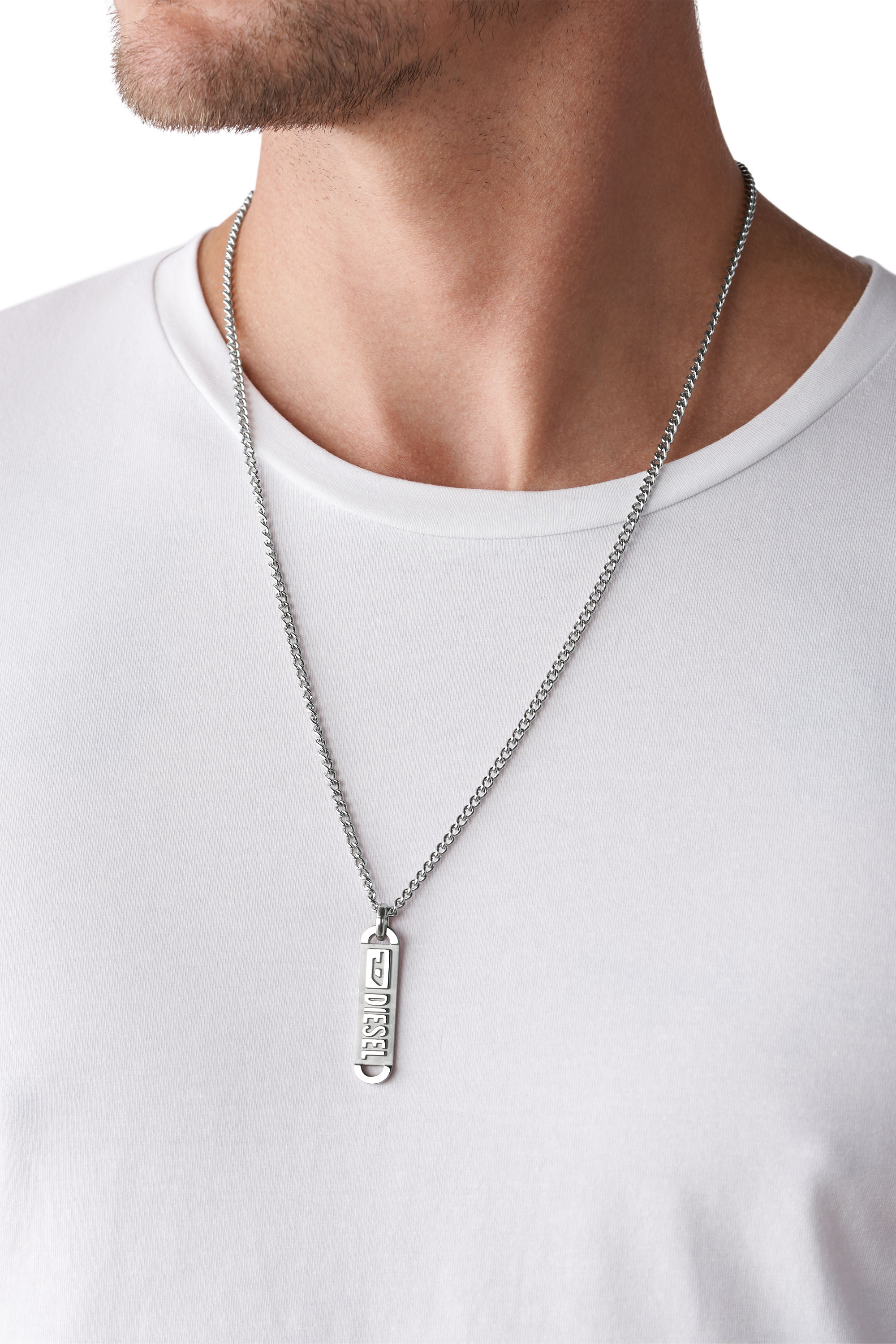 DX1228 Man: Logo-Engraved Stainless Steel Pendant Necklace