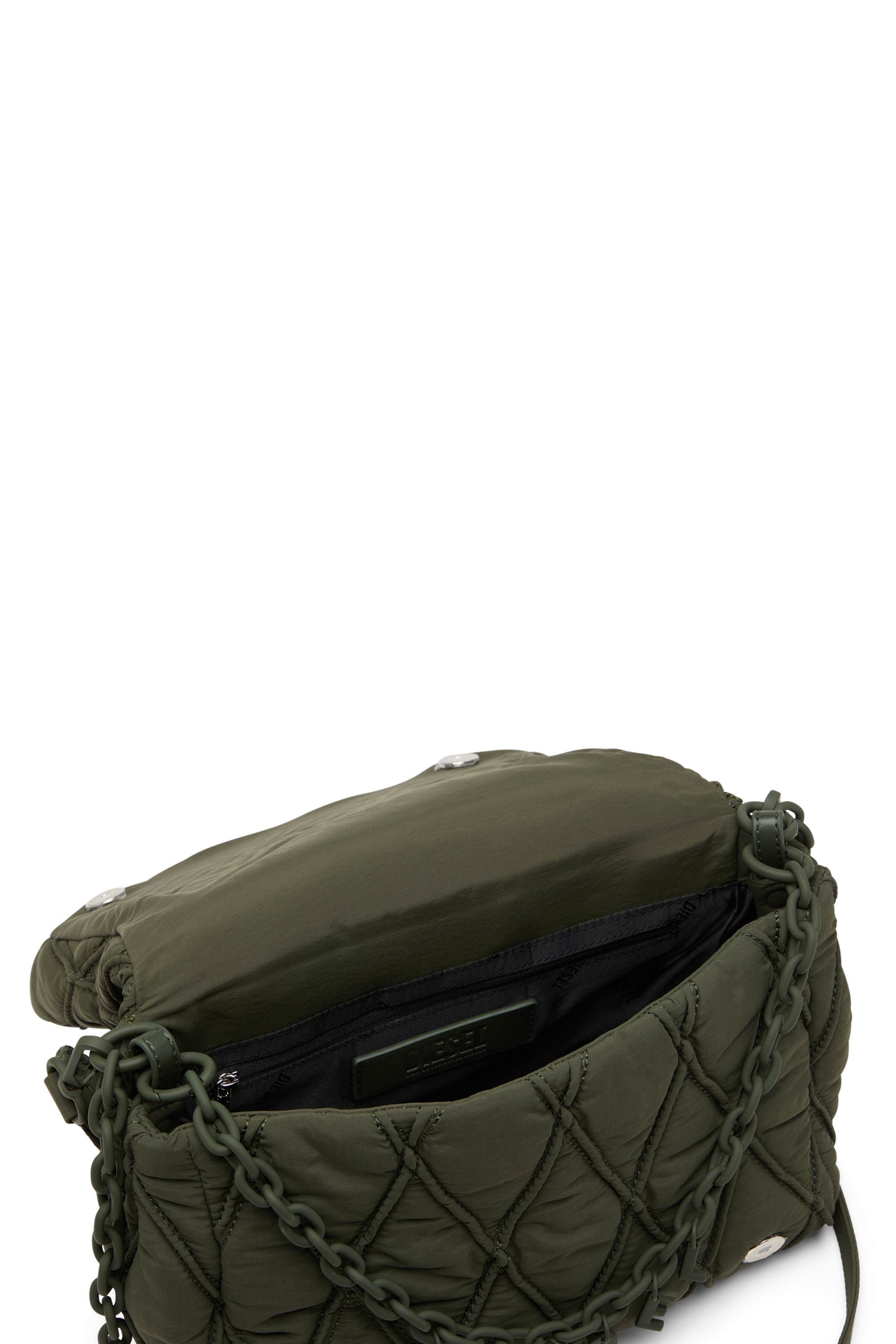 Diesel - CHARM-D SHOULDER M, Woman's Charm-D M-Shoulder bag in quilted nylon in Dark Green - 4