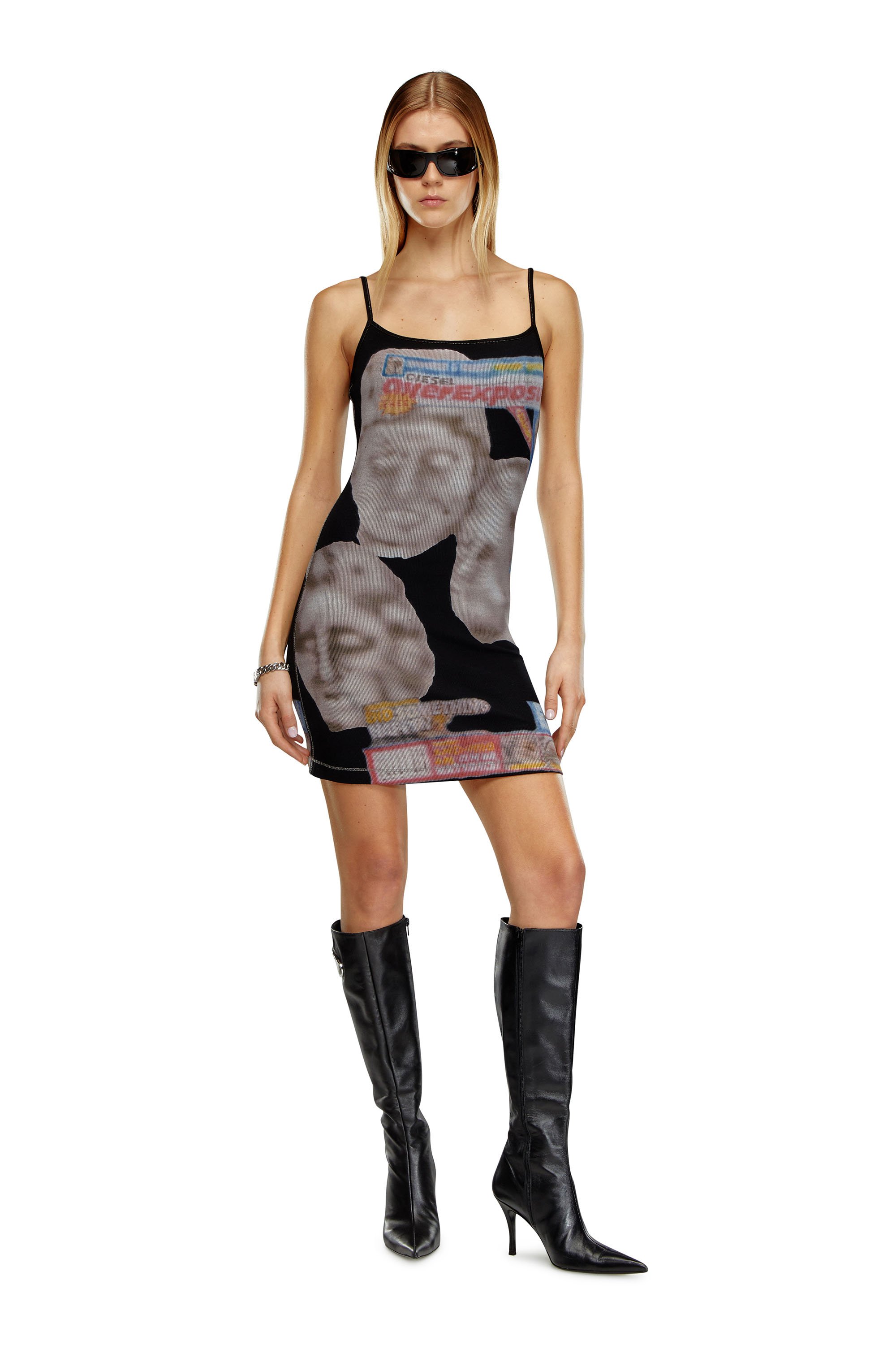 Diesel - D-HOPY-N1, Woman Short bodycon dress with graphic prints in Black - Image 1