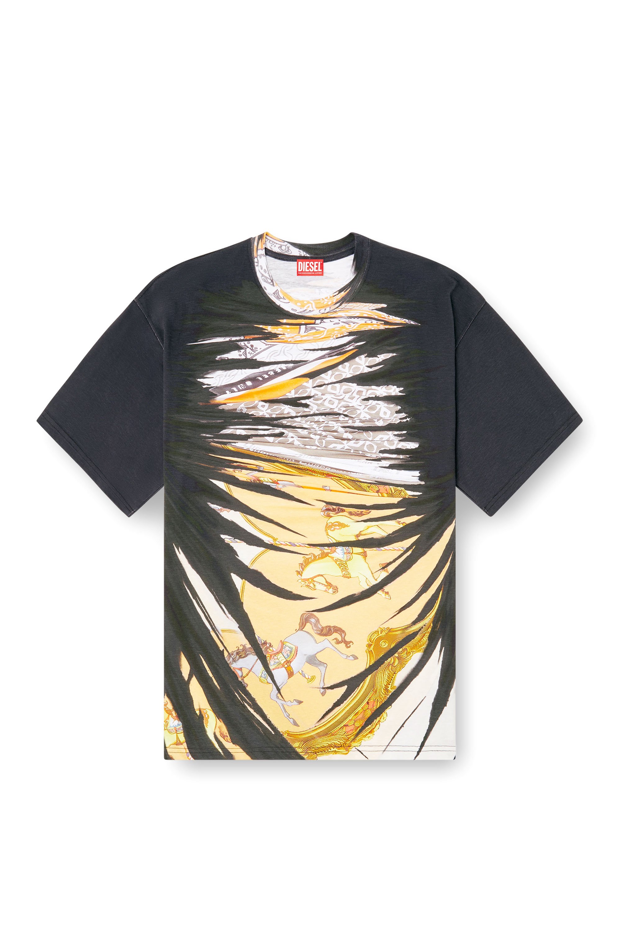 Diesel - T-BOXT-R25, Man's T-shirt with regal bandana print in Black/Yellow - 4