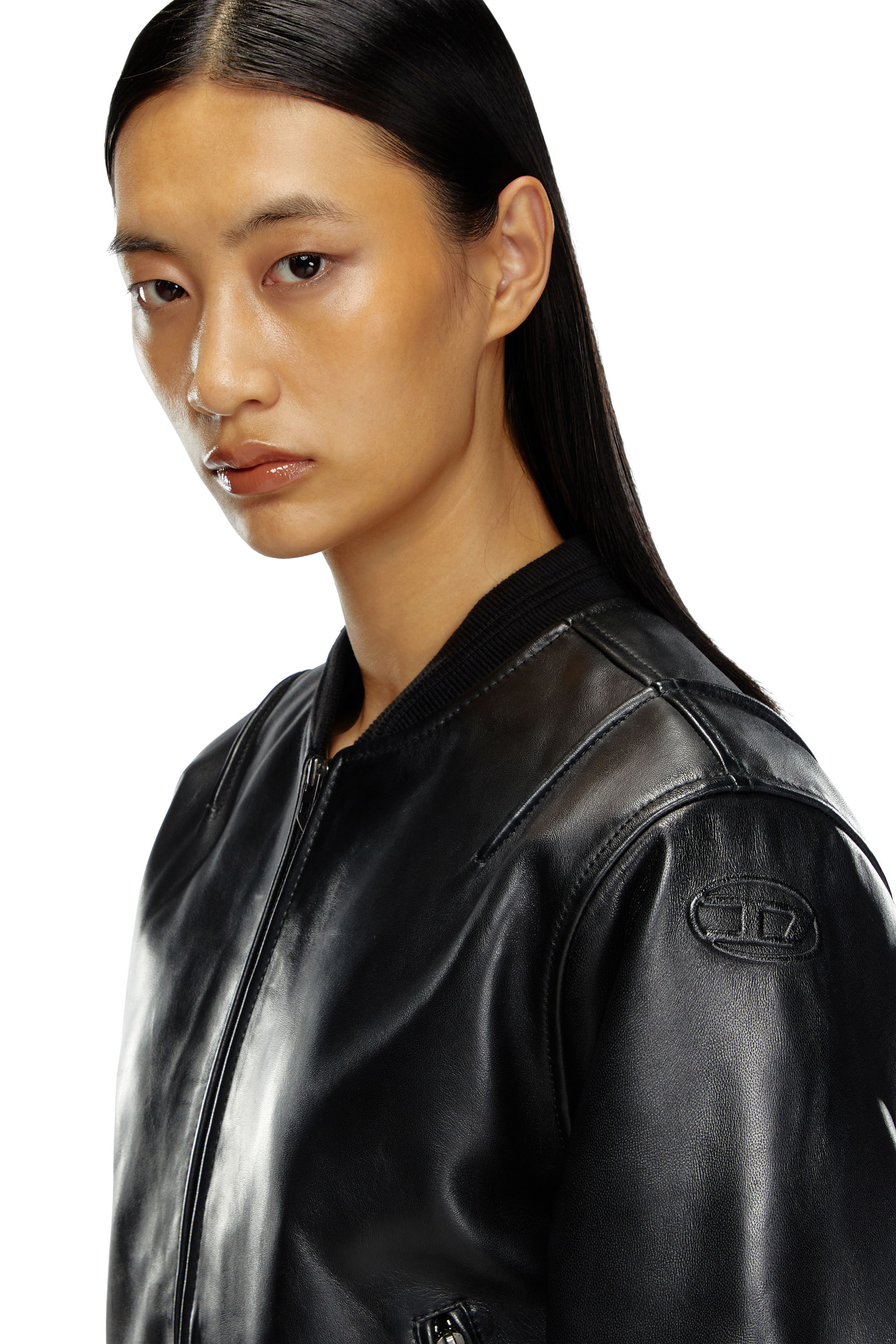 Diesel - L-ILAN, Woman's Oversized leather bomber jacket in Black - 4