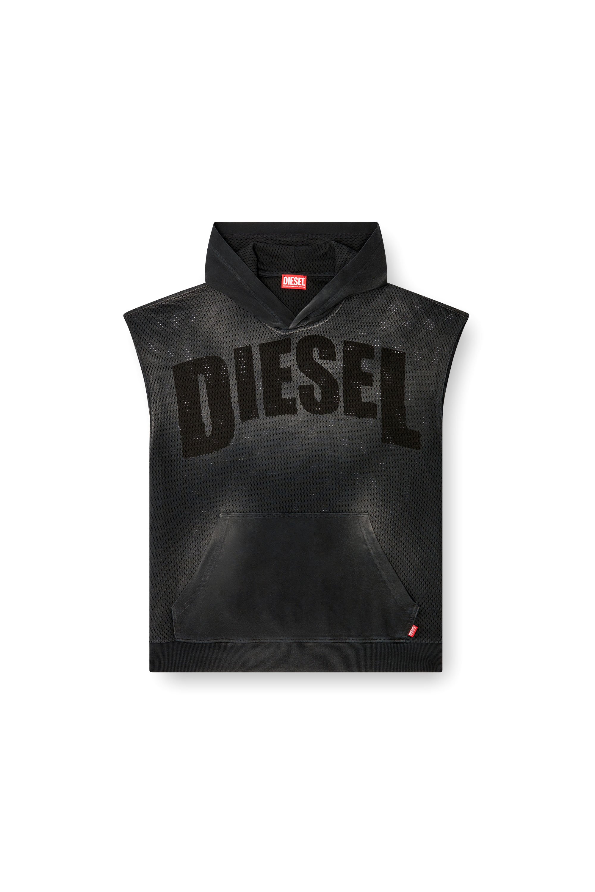 Diesel - S-BOXT-SL-MESH, Man's Sleeveless hoodie in mesh and jersey in Black - 3