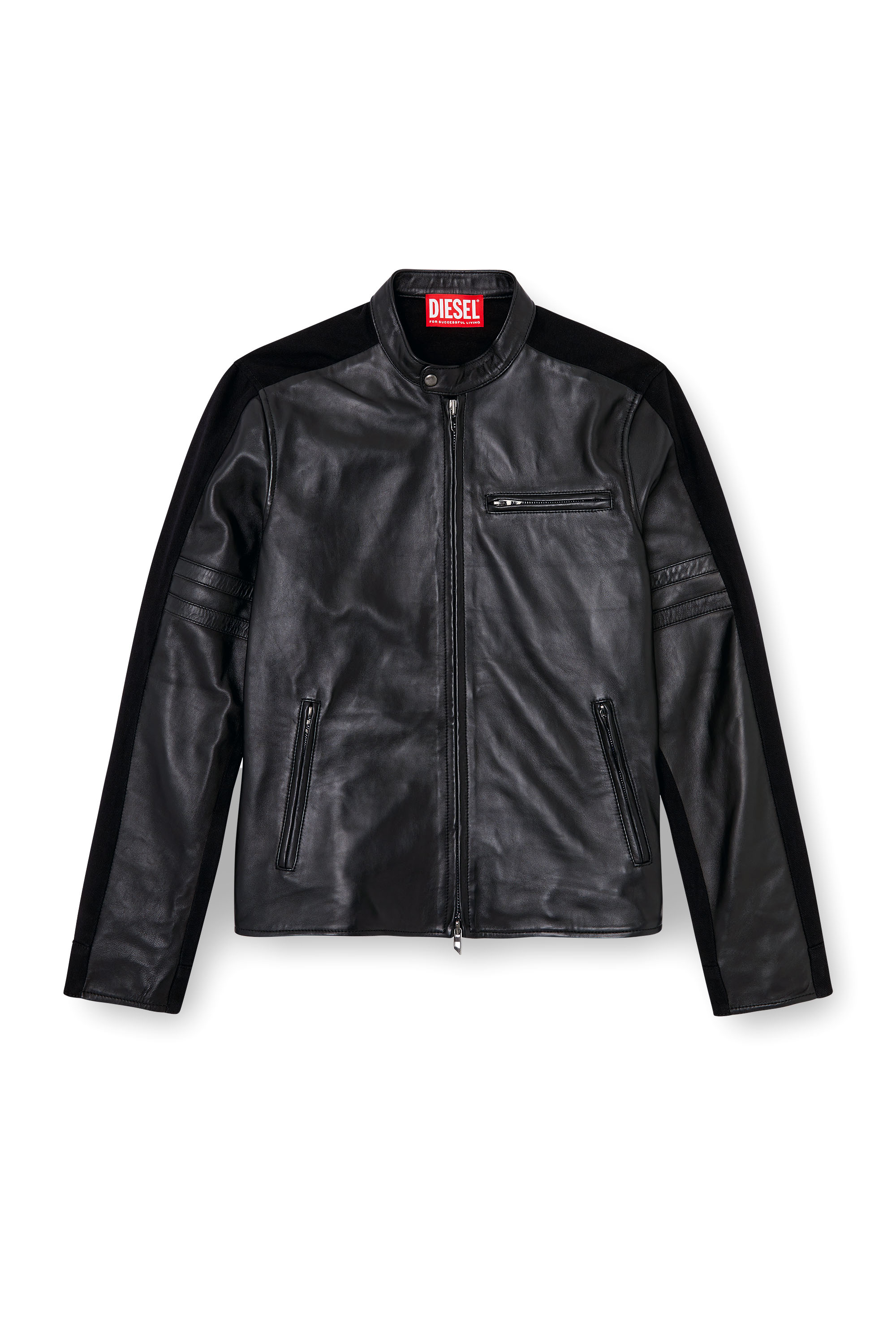 Diesel - L-SIMZ, Chaqueta híbrida de denim y cuero Hombre in Negro - 5