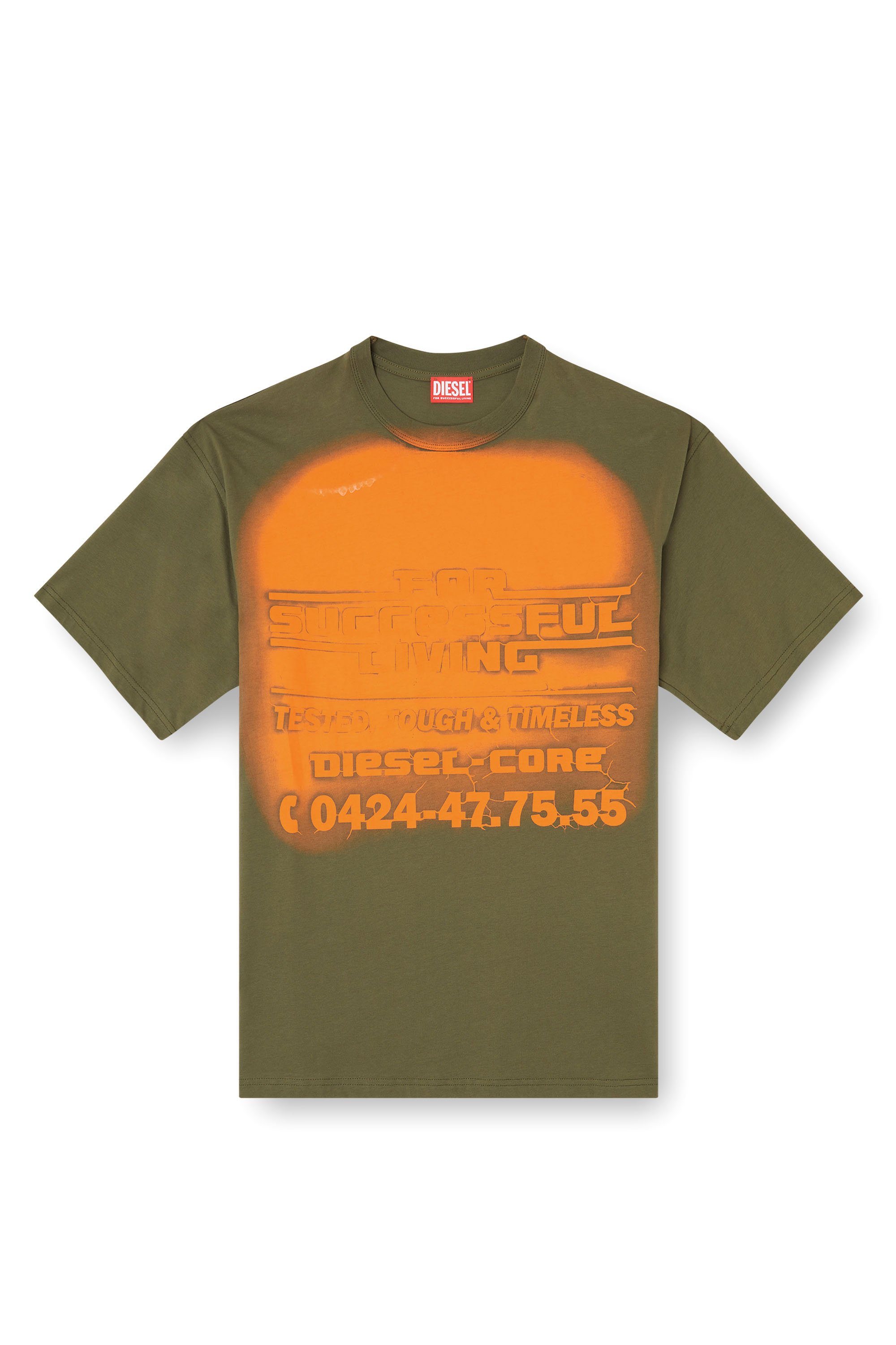 Diesel - T-BOXT-R15, Man's T-shirt with blowout logo graphic in Military Green - 3