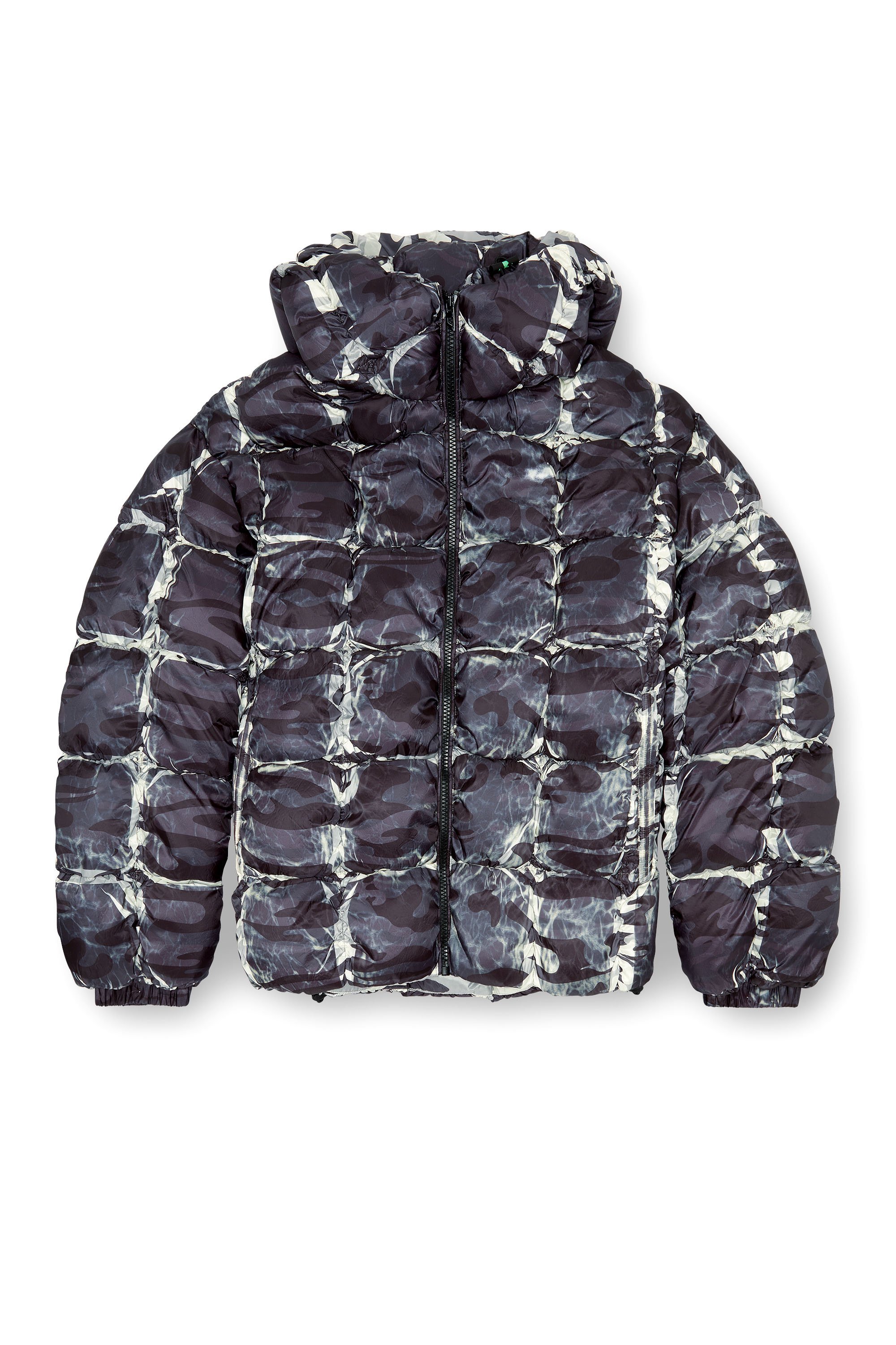 Diesel - W-CLAUS-CAMU, Man Hooded puffer jacket with camo print in Grey - Image 5