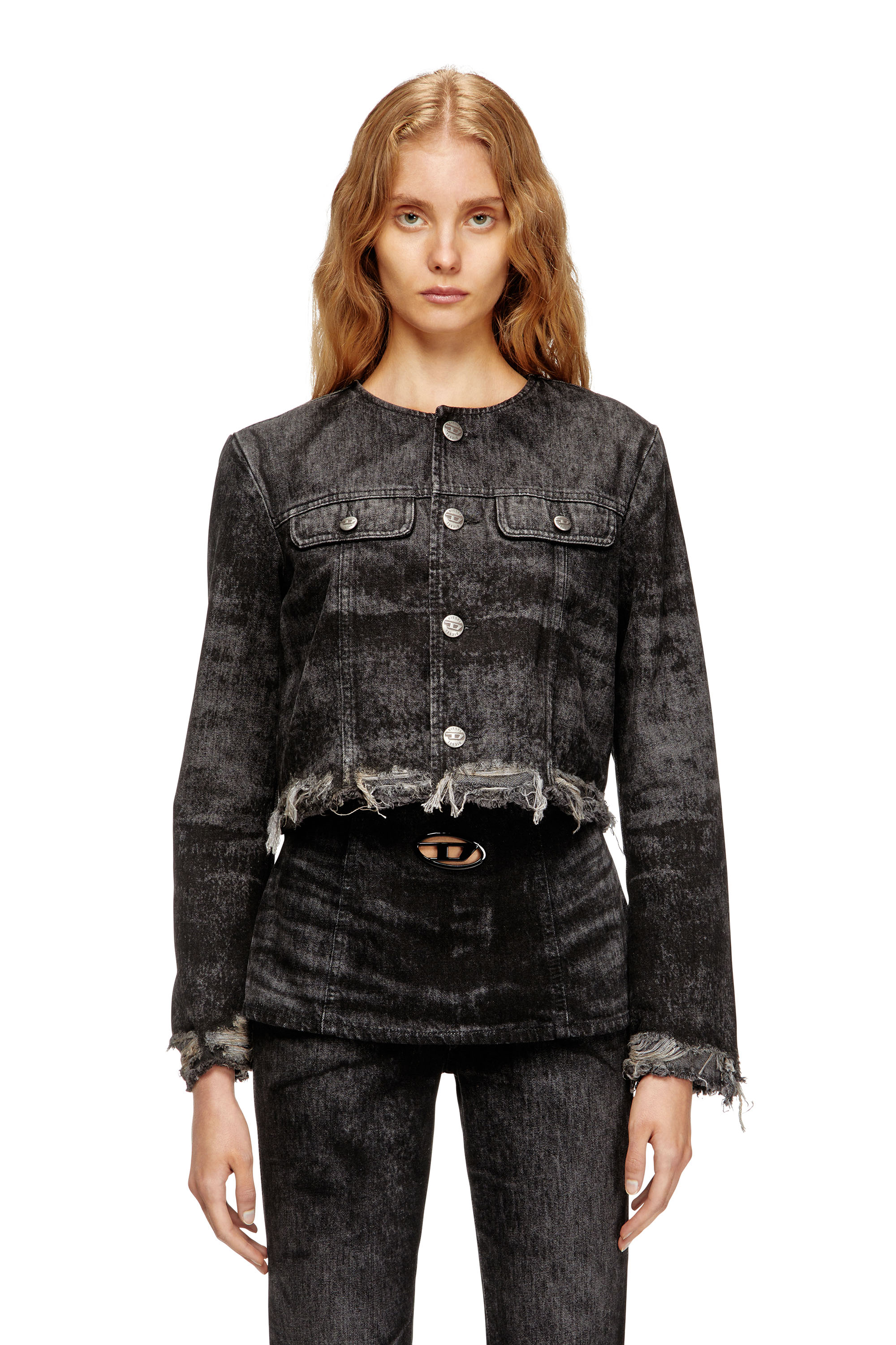 Diesel - DE-GRAFFY-FSH, Chaqueta de denim de algodón y cáñamo grabado con láser Mujer in Negro - 1