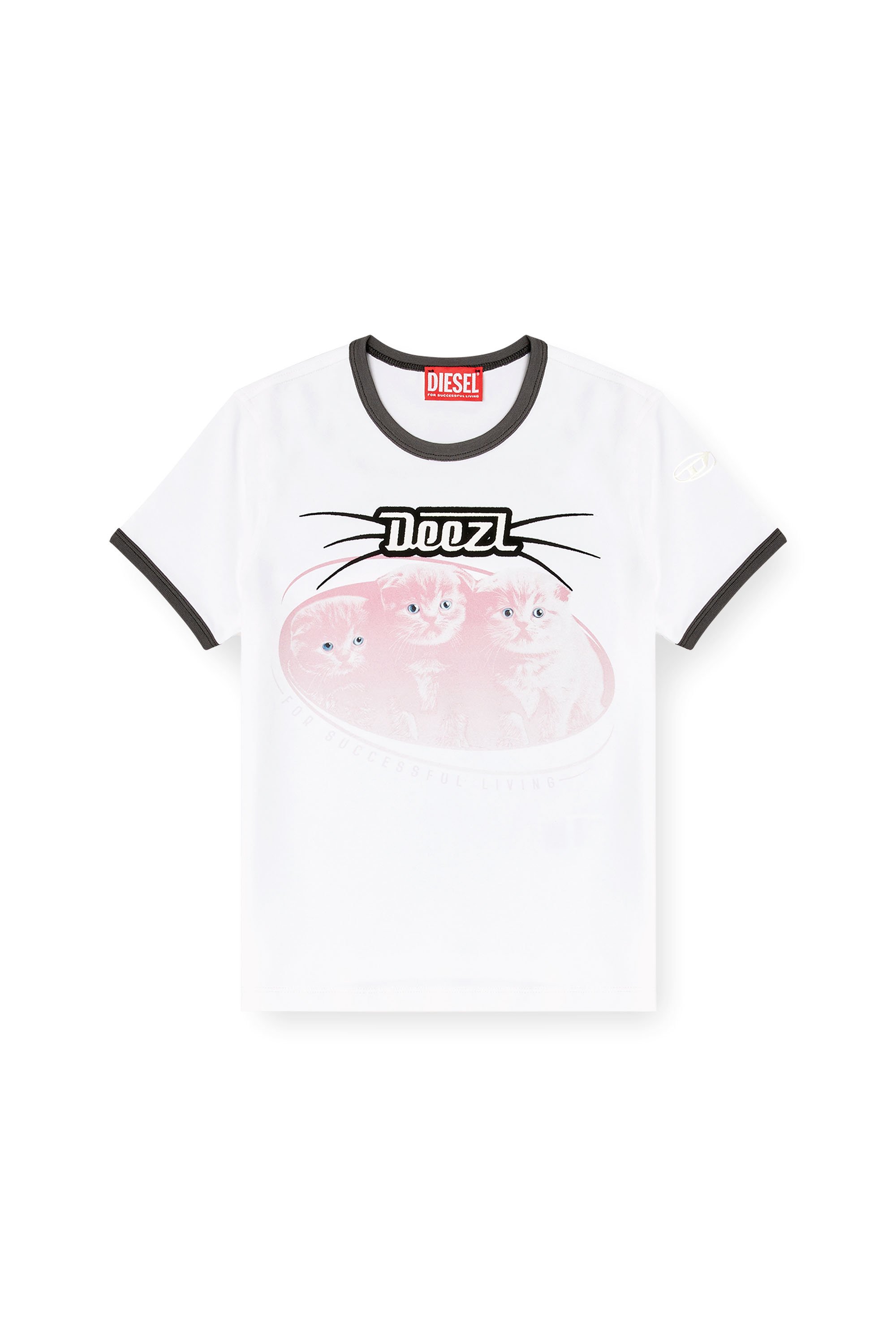Diesel - T-UNCUTIES-LONG-R13, Woman's Cotton T-shirt with flock print in White - 4