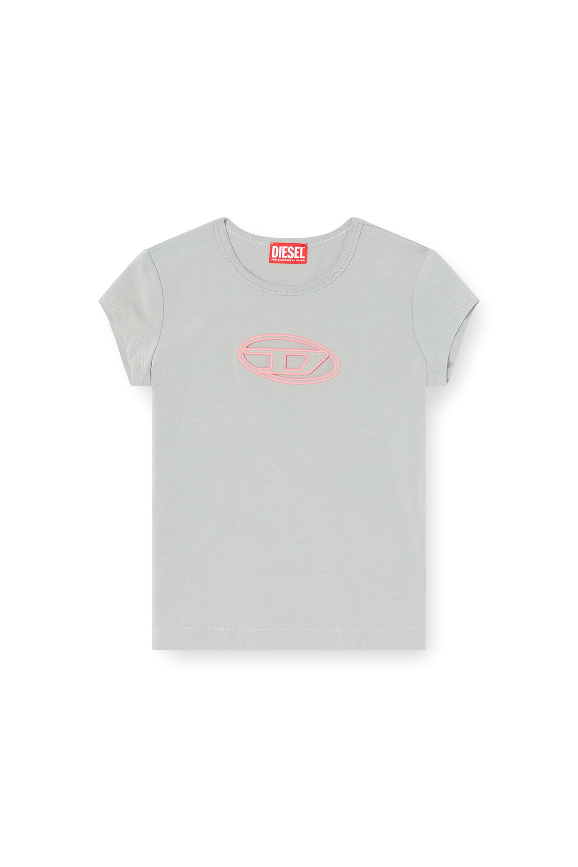 Diesel - T-ANGIE, Woman's T-shirt with peekaboo logo in Grey - 4