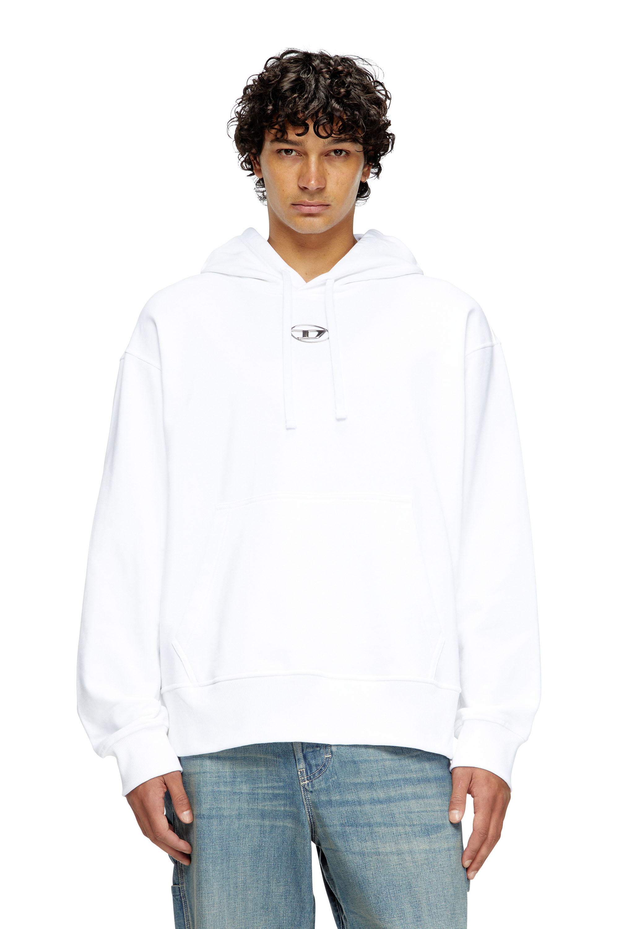 Diesel - S-MACS-HOOD-OD, Sudadera con capucha extragrande con logotipo metálico Hombre in Blanco - 1