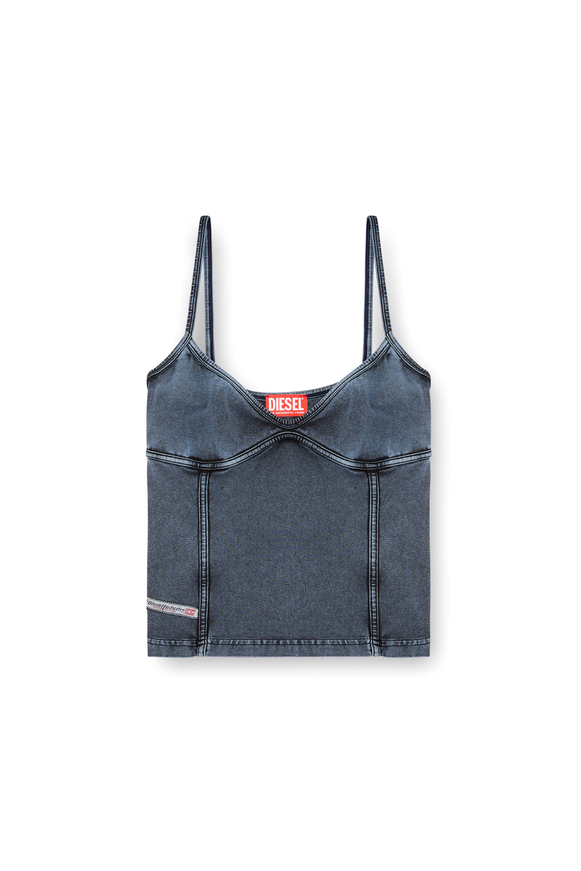 Diesel - T-ONY, Woman's Strappy top in denim-look jersey in Dark Blue - 4