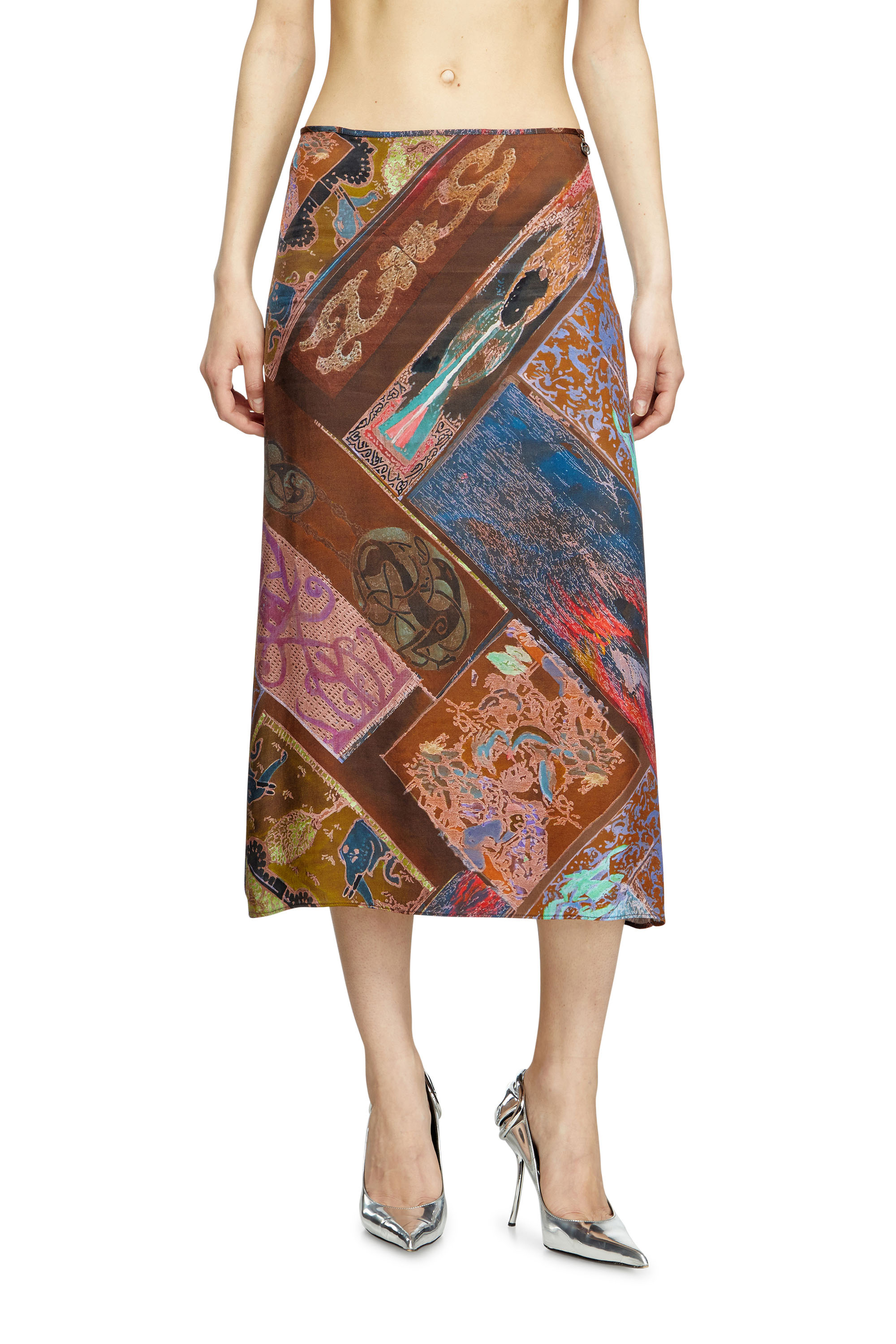 Diesel - O-RCHID, Woman's Viscose midi skirt with Heraldic print in Brown - 2