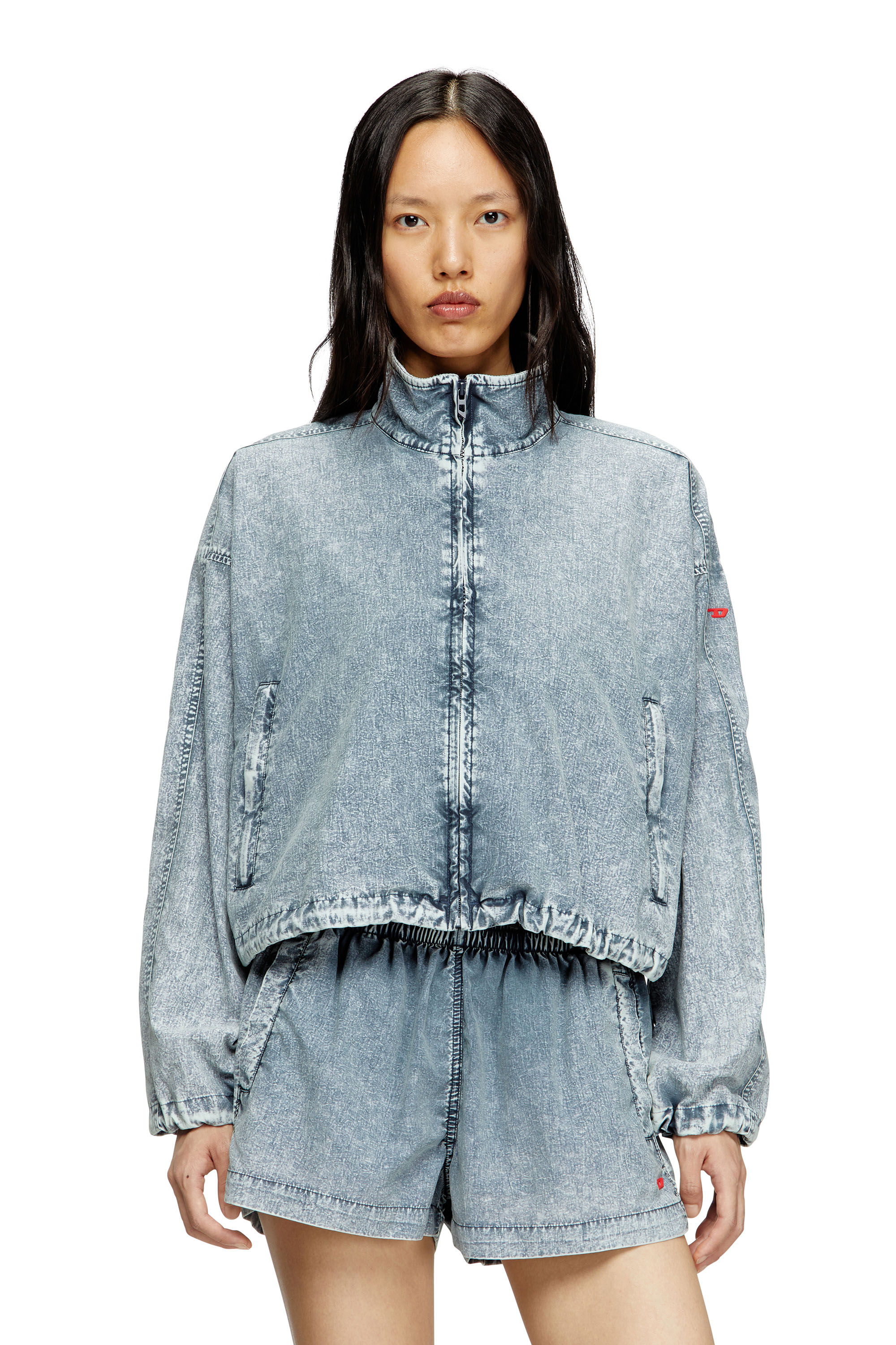 Diesel - G-LEAM-R1, Chaqueta recortada en taslan de nailon reciclado Mujer in Azul marino - 1