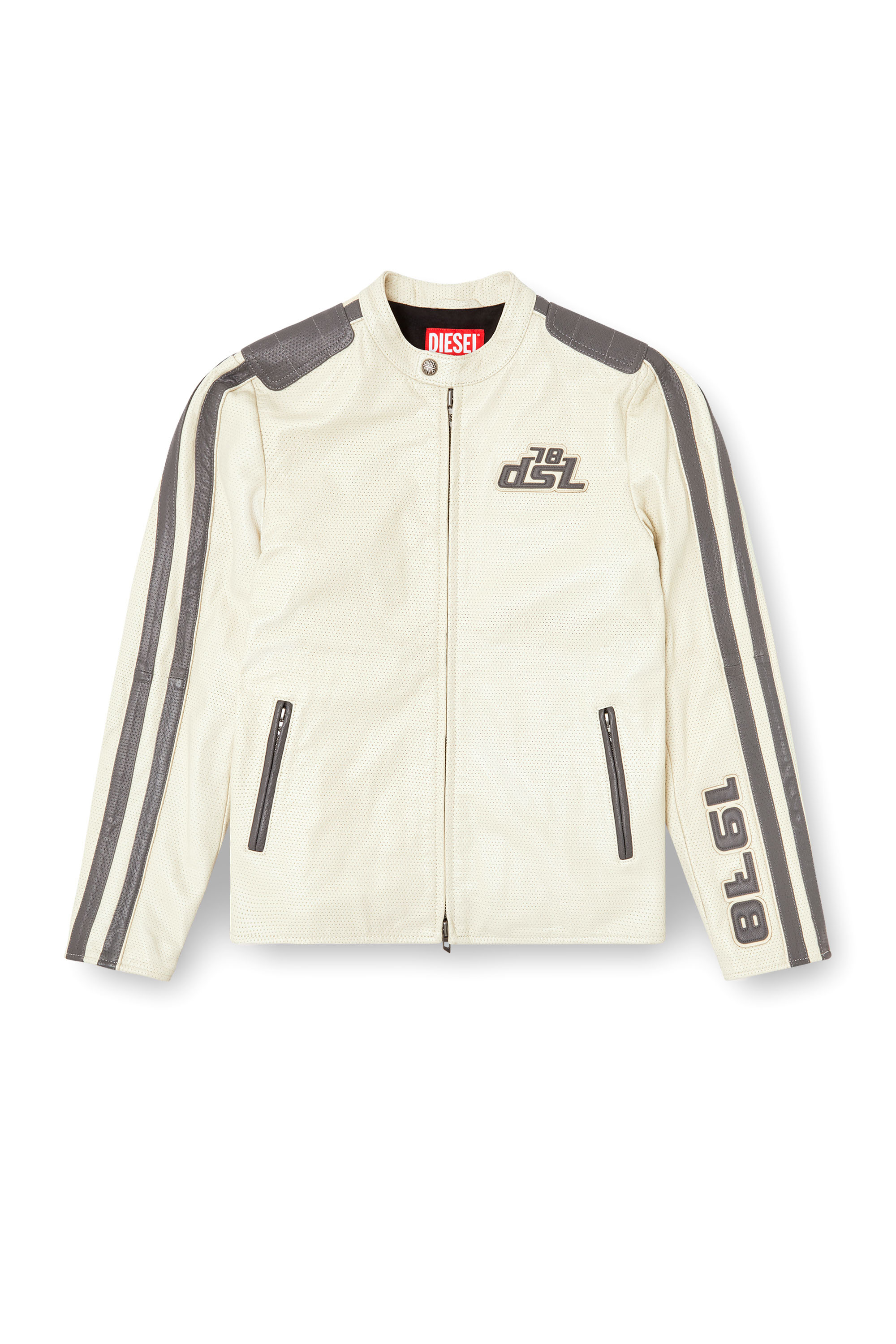 Diesel - L-POP, Chaqueta de motorista de cuero perforado Unisex in Blanco - 7