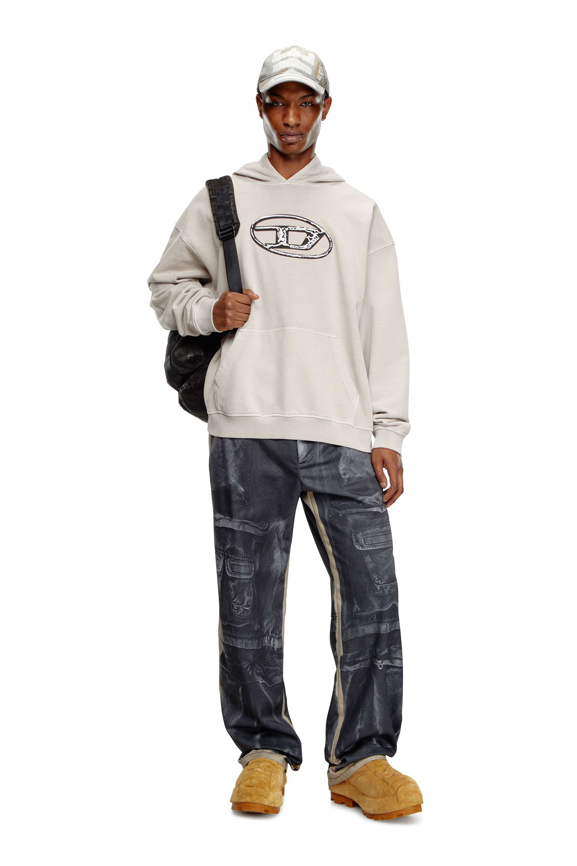 すぐ届く*DIESEL*ディーゼル* S-Boxt-Hood-Q7 Men's Hoodie with multi-layered logo print | Black | Diesel