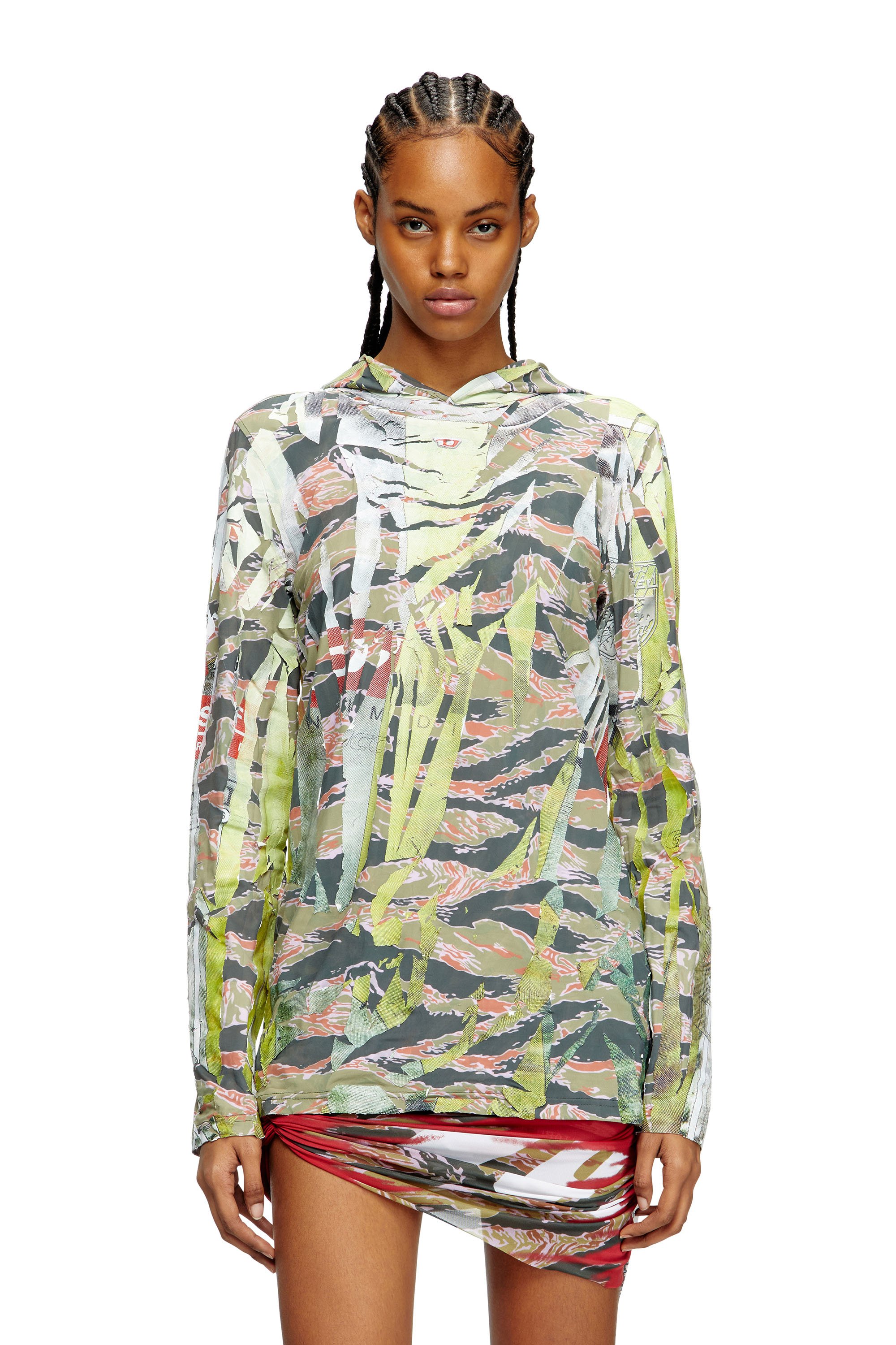 Diesel - T-GILLIS, Unisex's Camo hooded top with cracked over-print in Brown/Green - 4