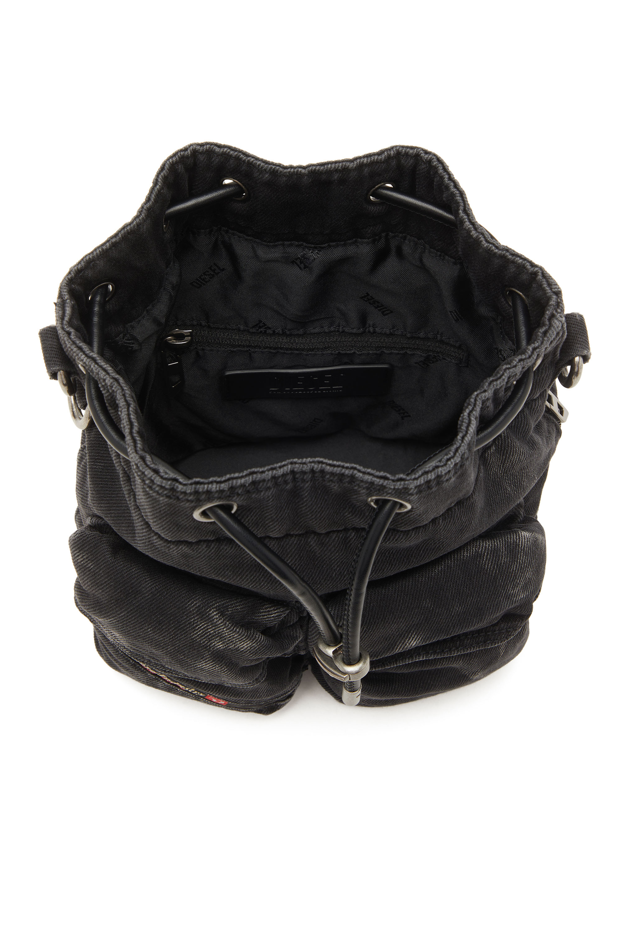 Diesel - MULTI-PKTS BUCKET X, Multi-Pkts-Bolso tipo cubo multibolsillo en denim lavado Unisex in Negro - 4