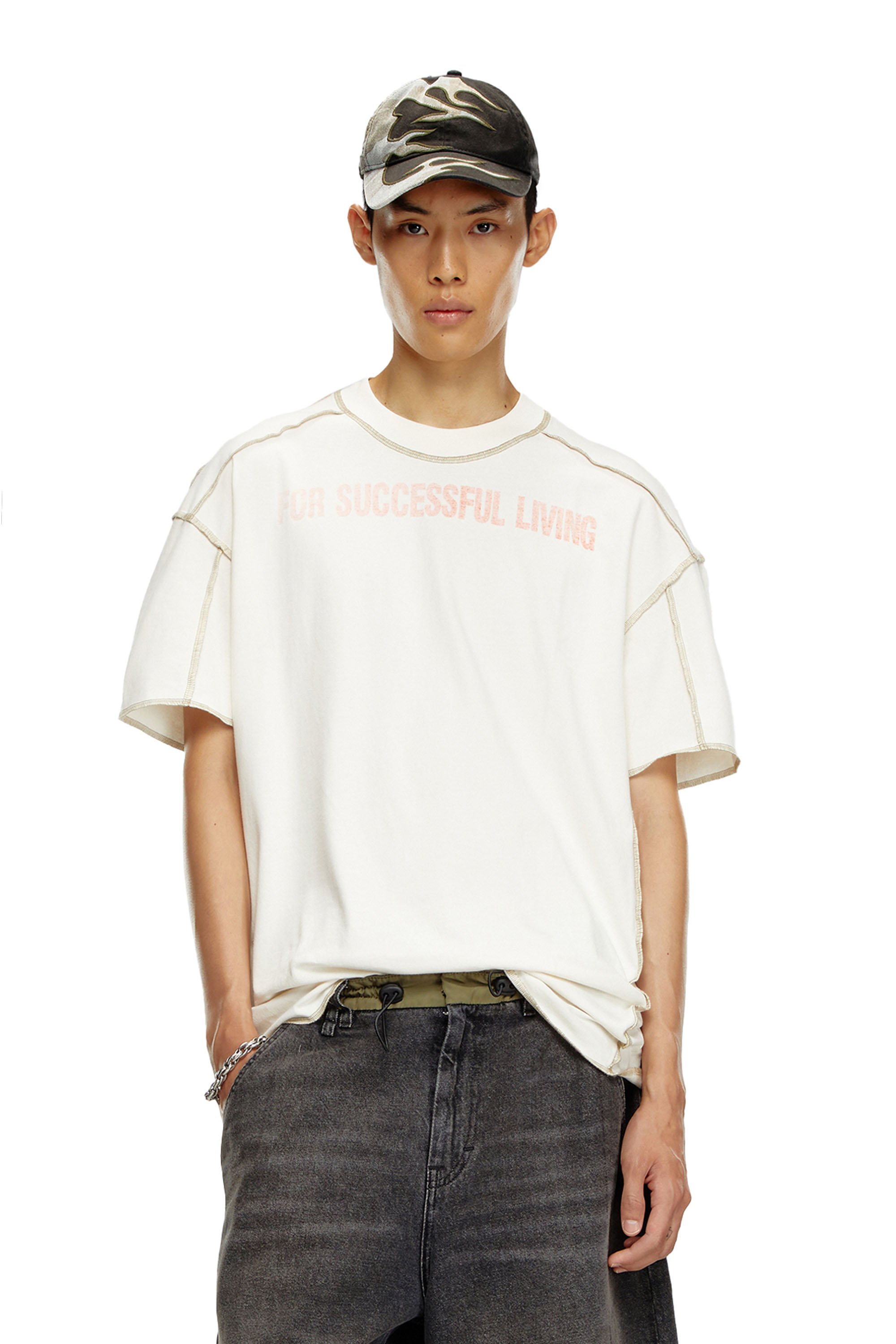 Diesel - T-CRAOR, Man's T-shirt with inside-out effect in White - 1