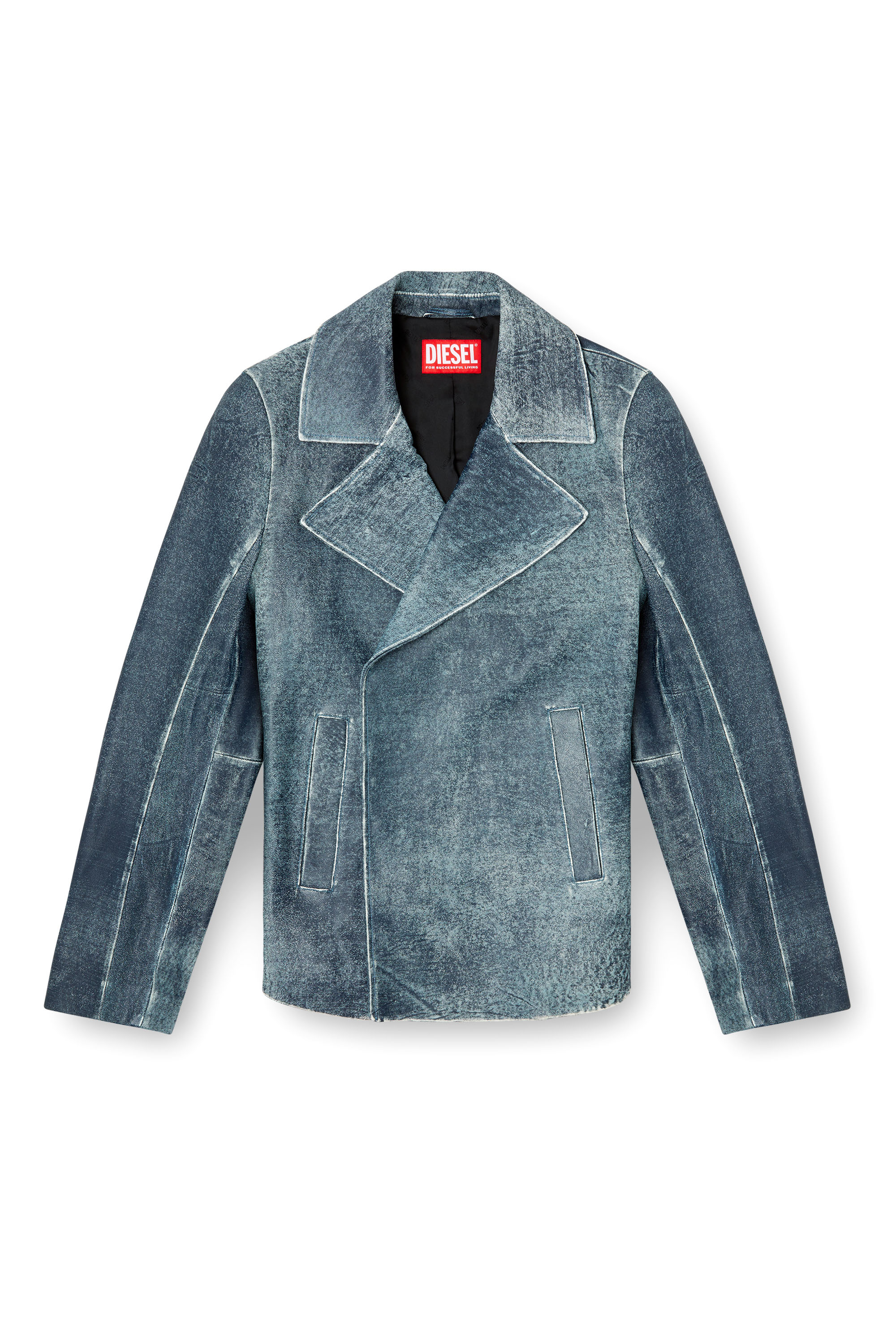 Diesel - L-WERNER, Man's Jacket in denim-treated leather in Dark Blue - 5