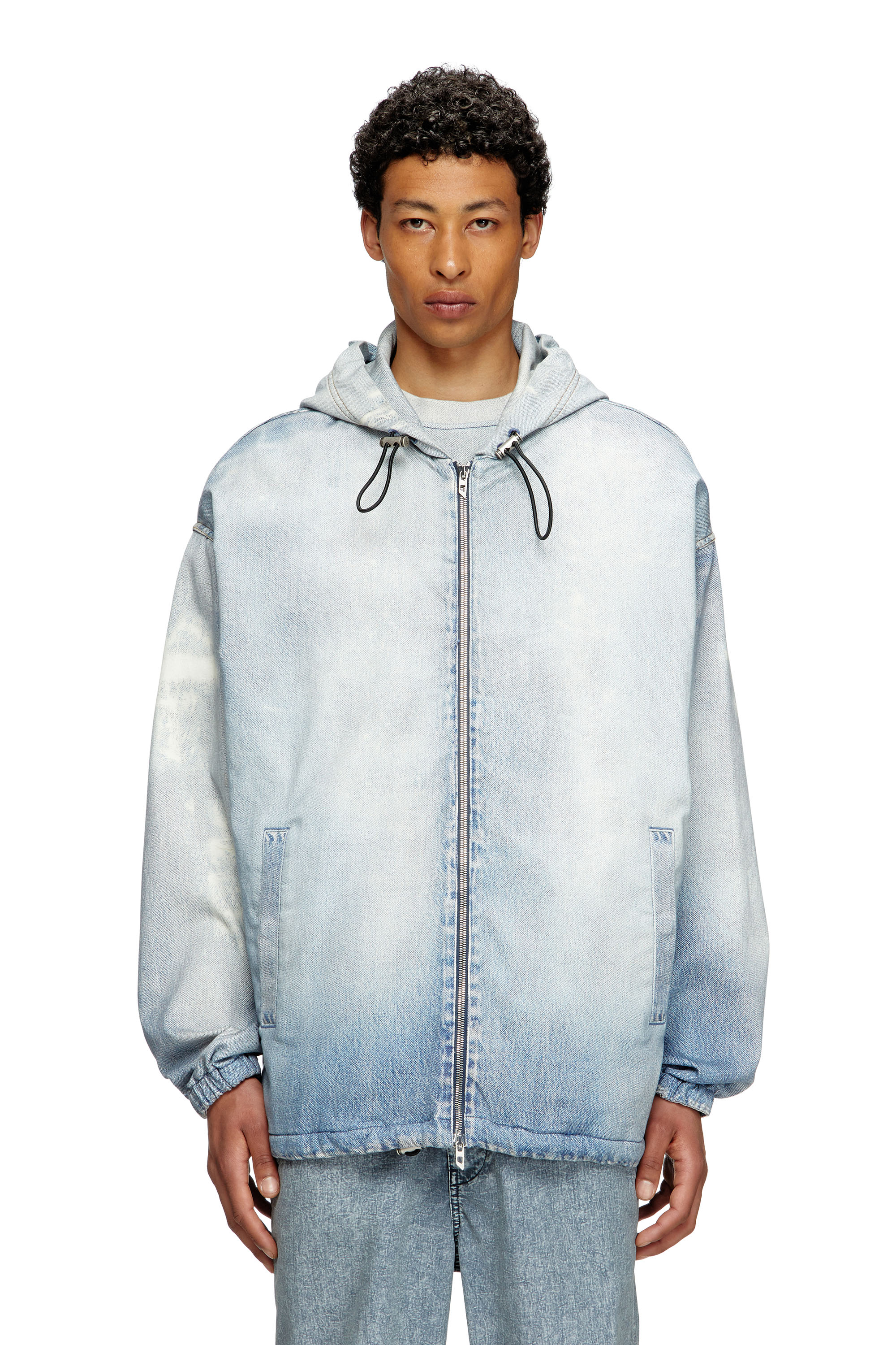 Diesel - D-WYNNY JOGG, Chaqueta con capucha de JoggJeans estampado con efecto desteñido Hombre in Azul marino - 1