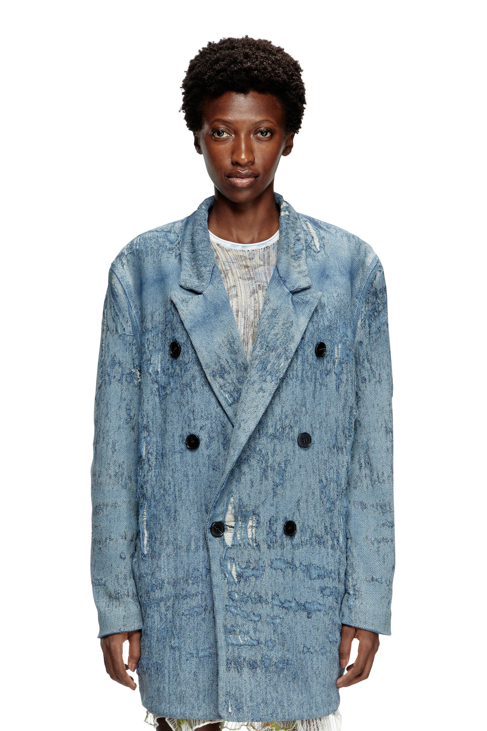 Diesel - D-PEKKA-FSG2, Blazer en denim jacquard ultradestruido Unisex in Azul marino - 5