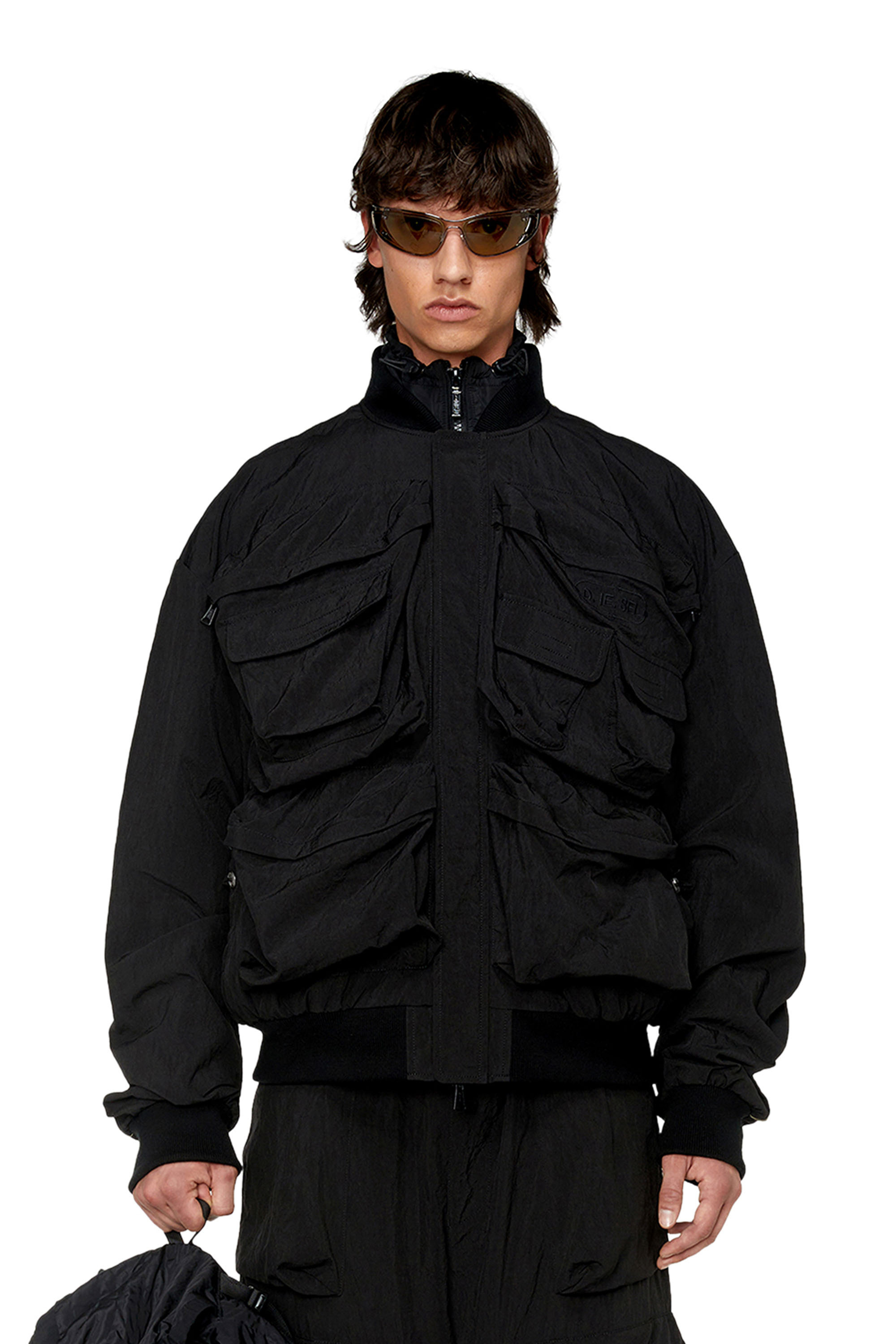 Men's Nylon bomber with maxi pockets | Black | Diesel