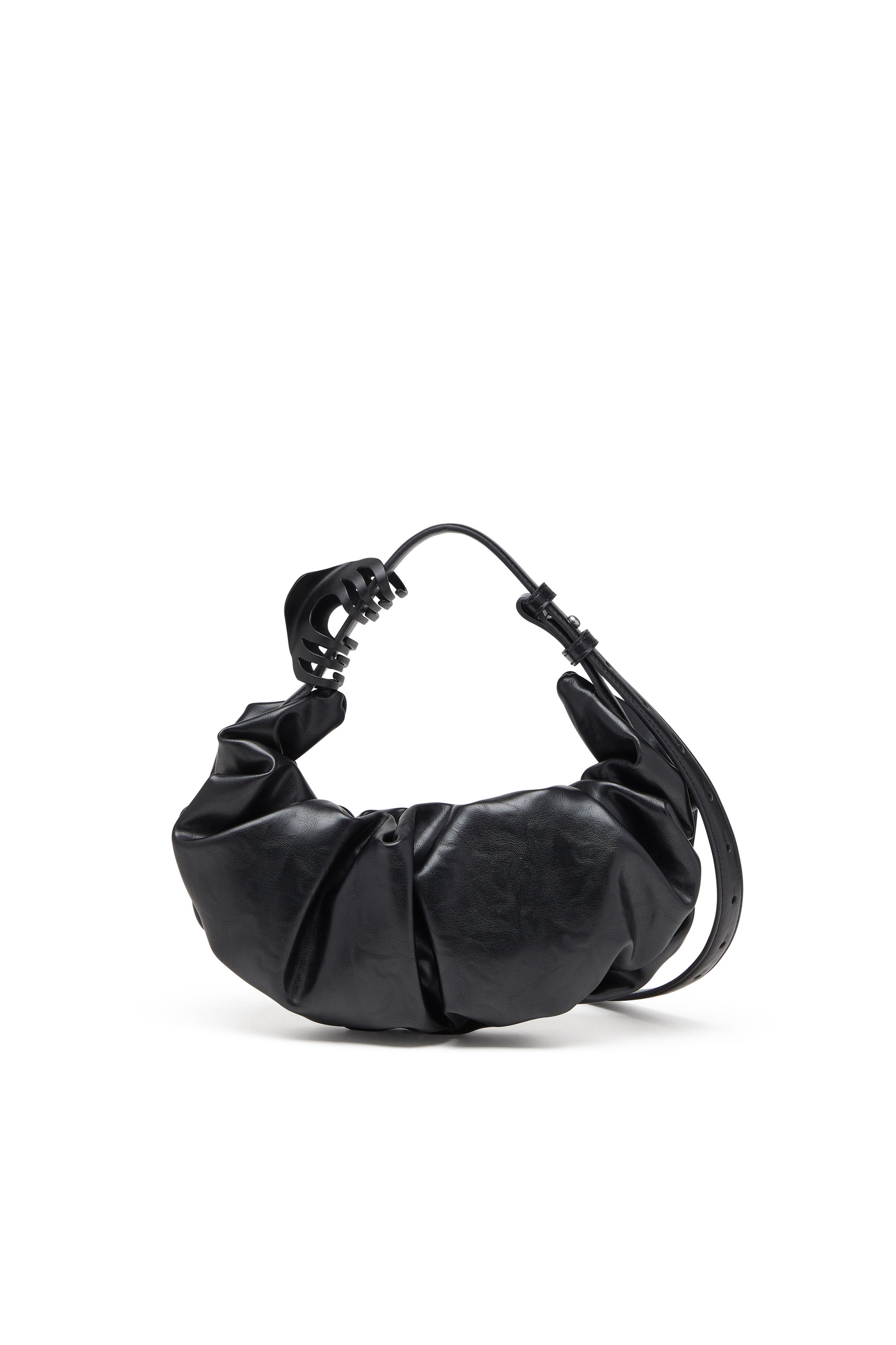 Diesel - GRAB-D HOBO S, Woman's Grab-D S-Small scrunched hobo bag in shiny PU in Black - 3