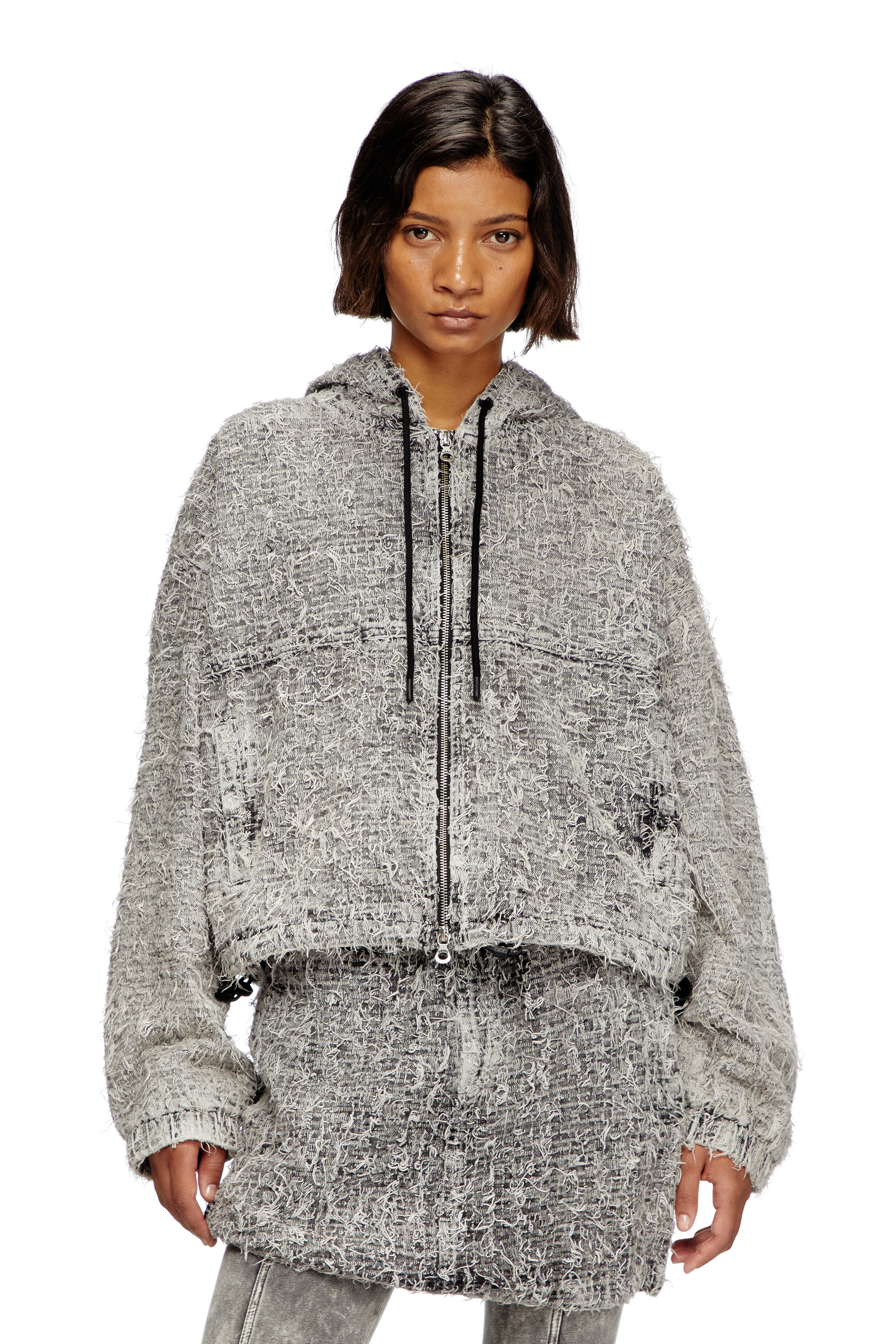 Diesel - DE-FLOW-S1, Chaqueta con capucha en denim bouclé Mujer in Gris - 1