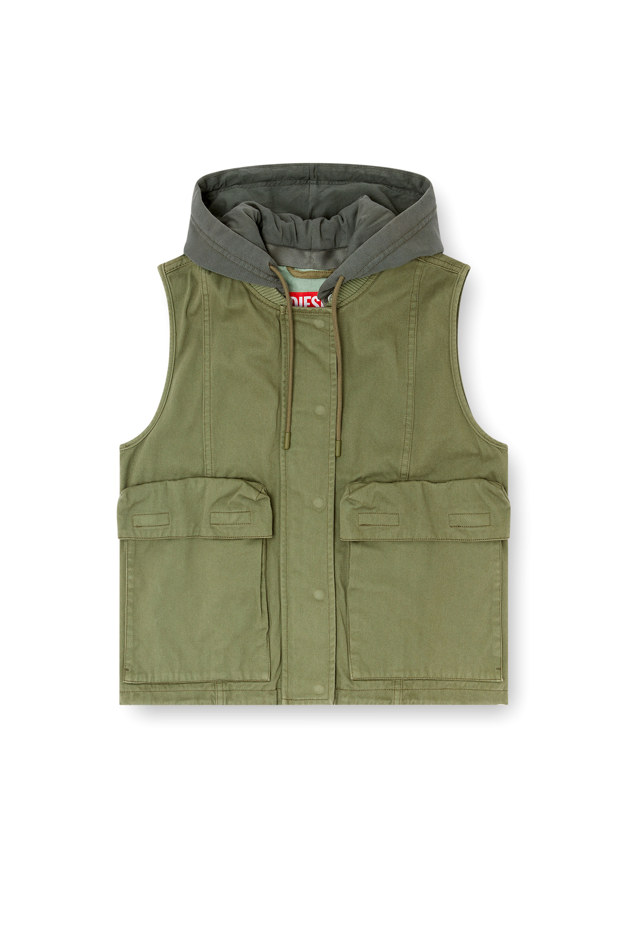 Diesel - G-ENESIS, Woman's Hooded cargo vest in cotton twill in Military Green - 5