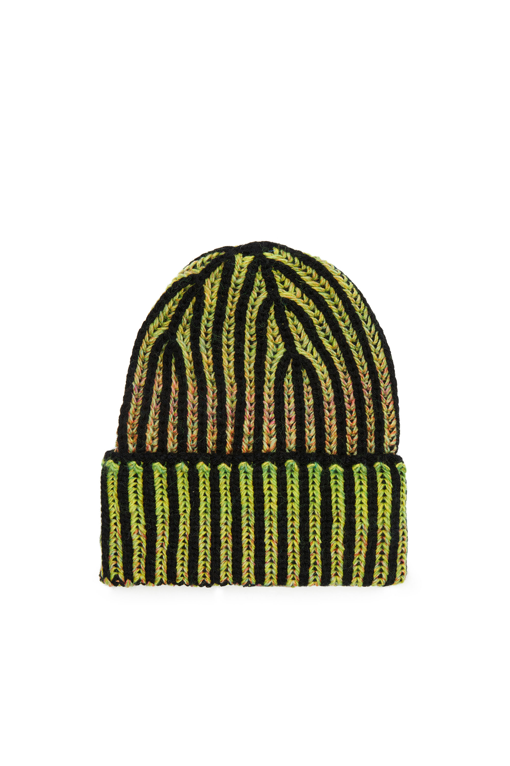 Diesel - K-BIRBY, Unisex's Ribbed beanie with dégradé neon stripes in Green/Black - 2