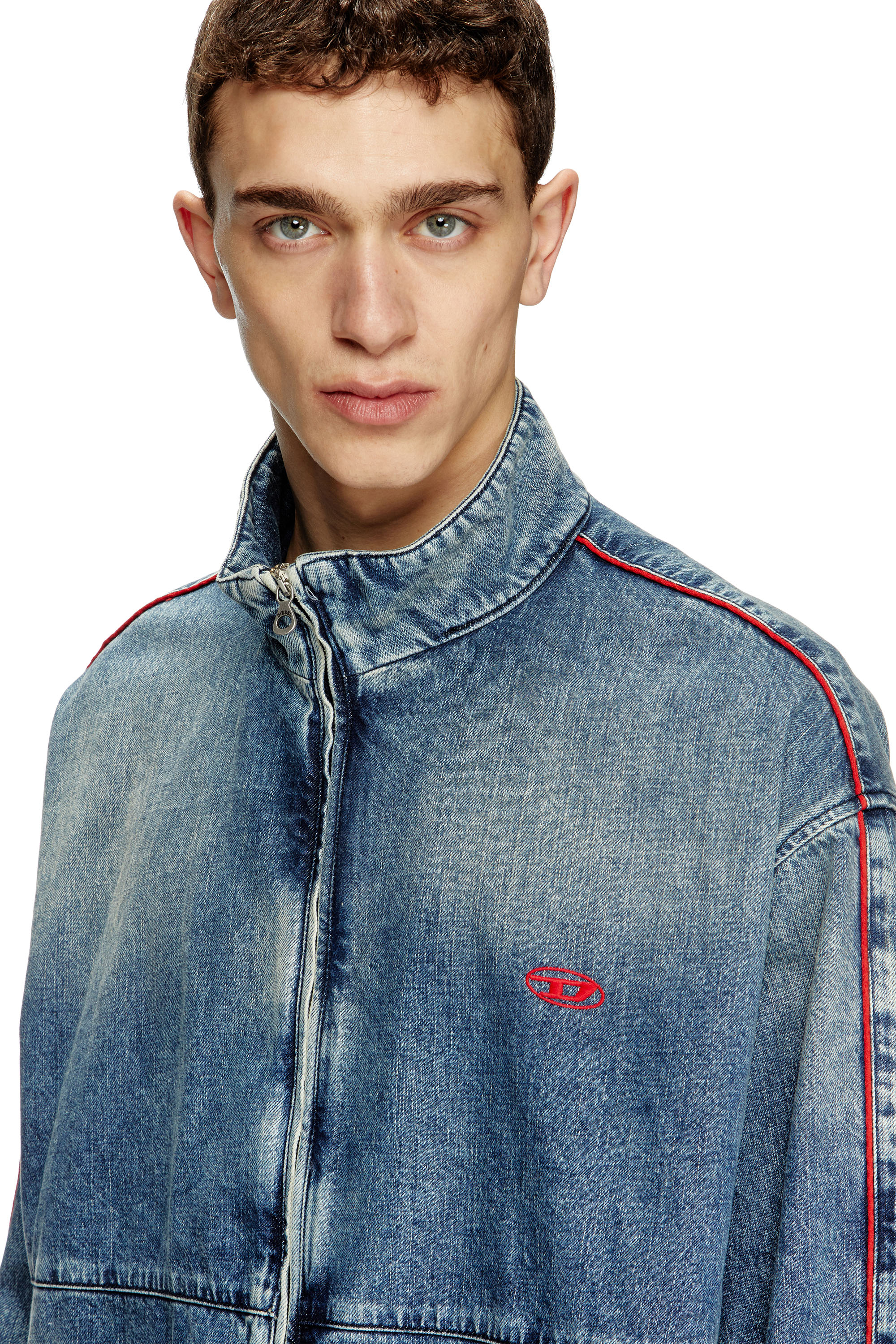 Diesel - D-KRAP-S2, Man's Denim jacket with red piping in Medium blue - 4