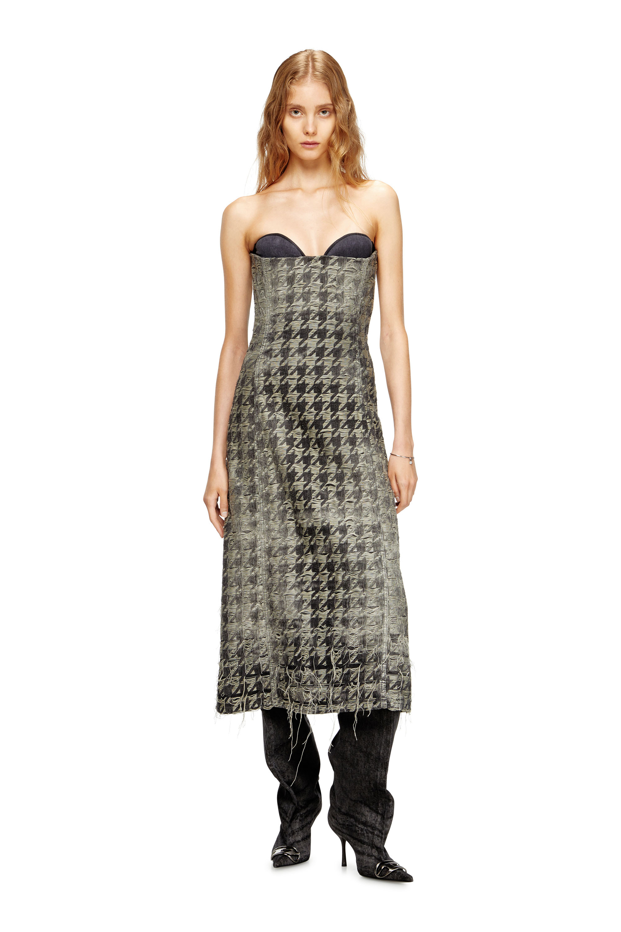 Diesel - DE-OLIVIA-FSH, Vestido midi en tejido denim con tejido de pata de gallo Mujer in Multicolor - 1