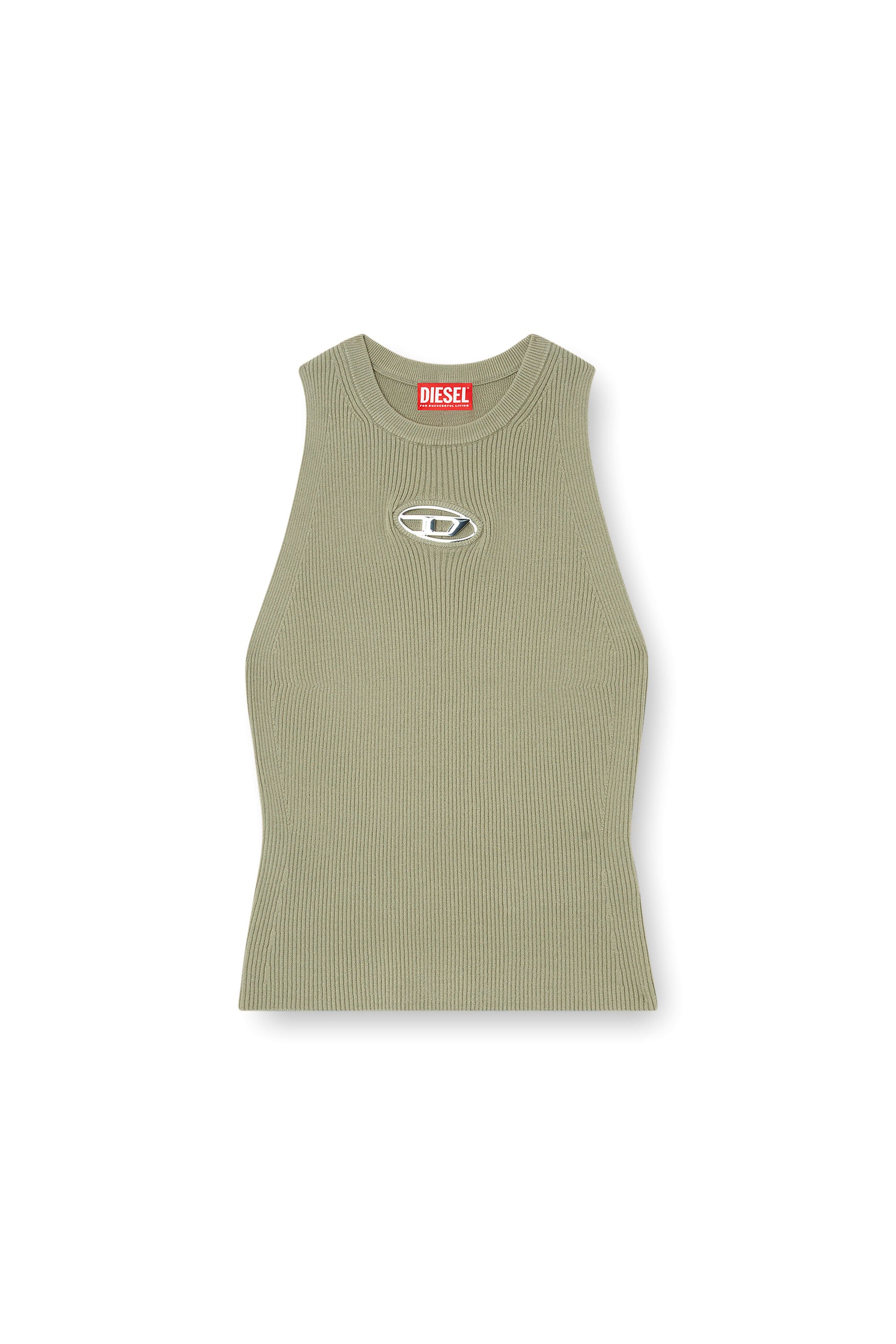 Diesel - M-CADDIX-TOP, Woman's Rib-knit top with small logo plaque in Green - 5