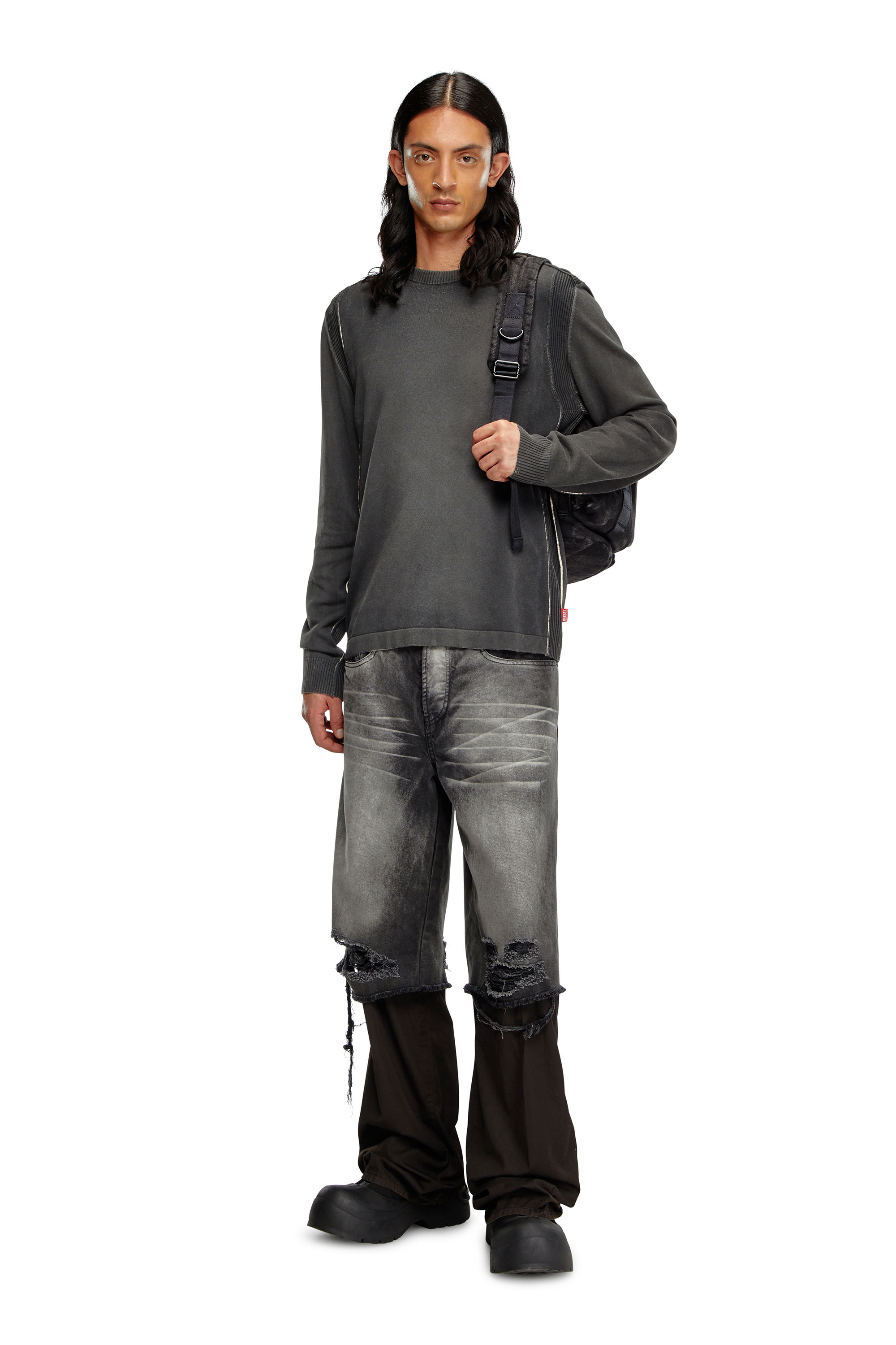 【送料&関税込】Diesel Sweater K-garth Men's Frayed denim-effect jumper | Blue | Diesel
