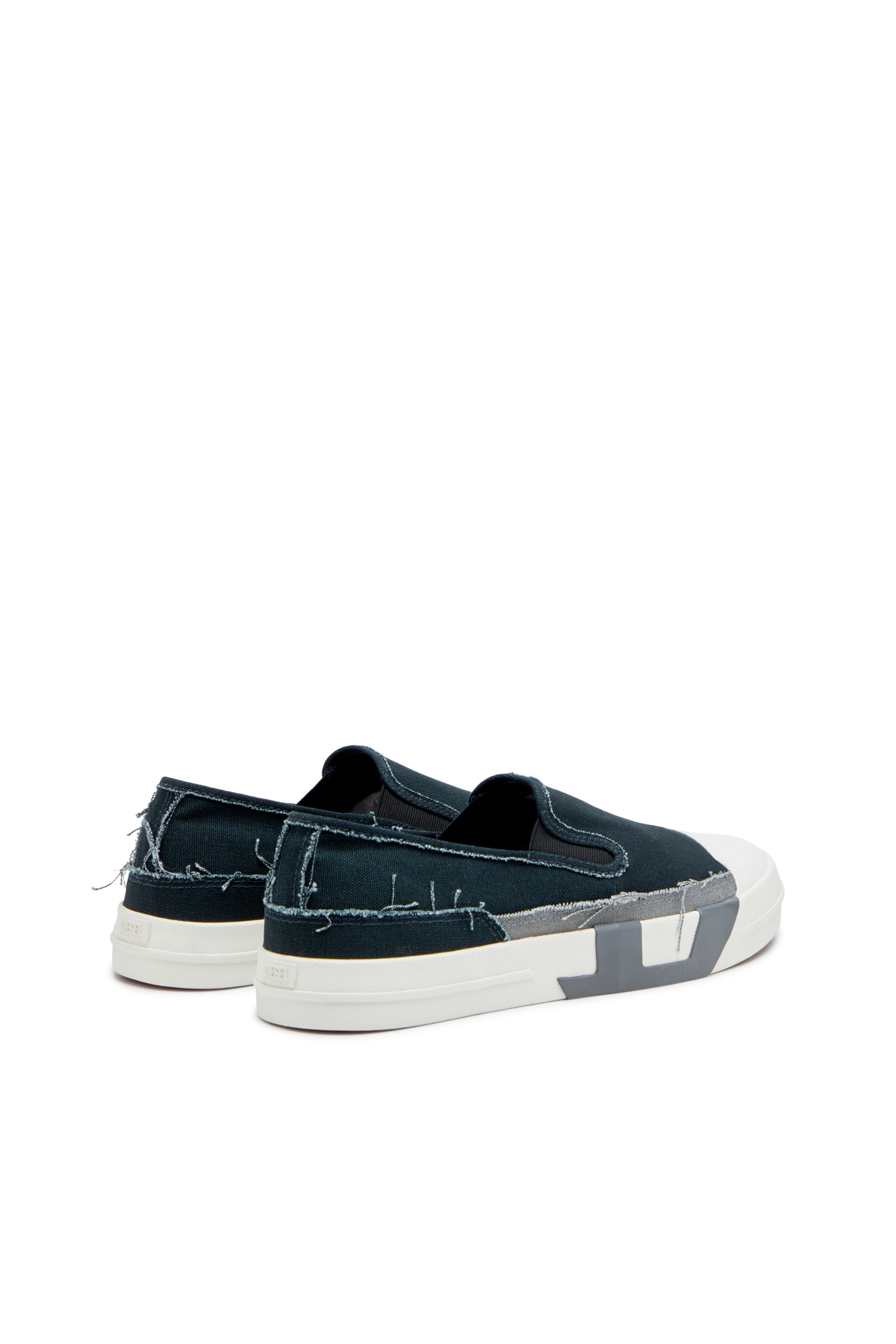 Diesel - S-D-VERSE SO, Man's Slip-on sneakers in frayed canvas in Blue/Grey - 3