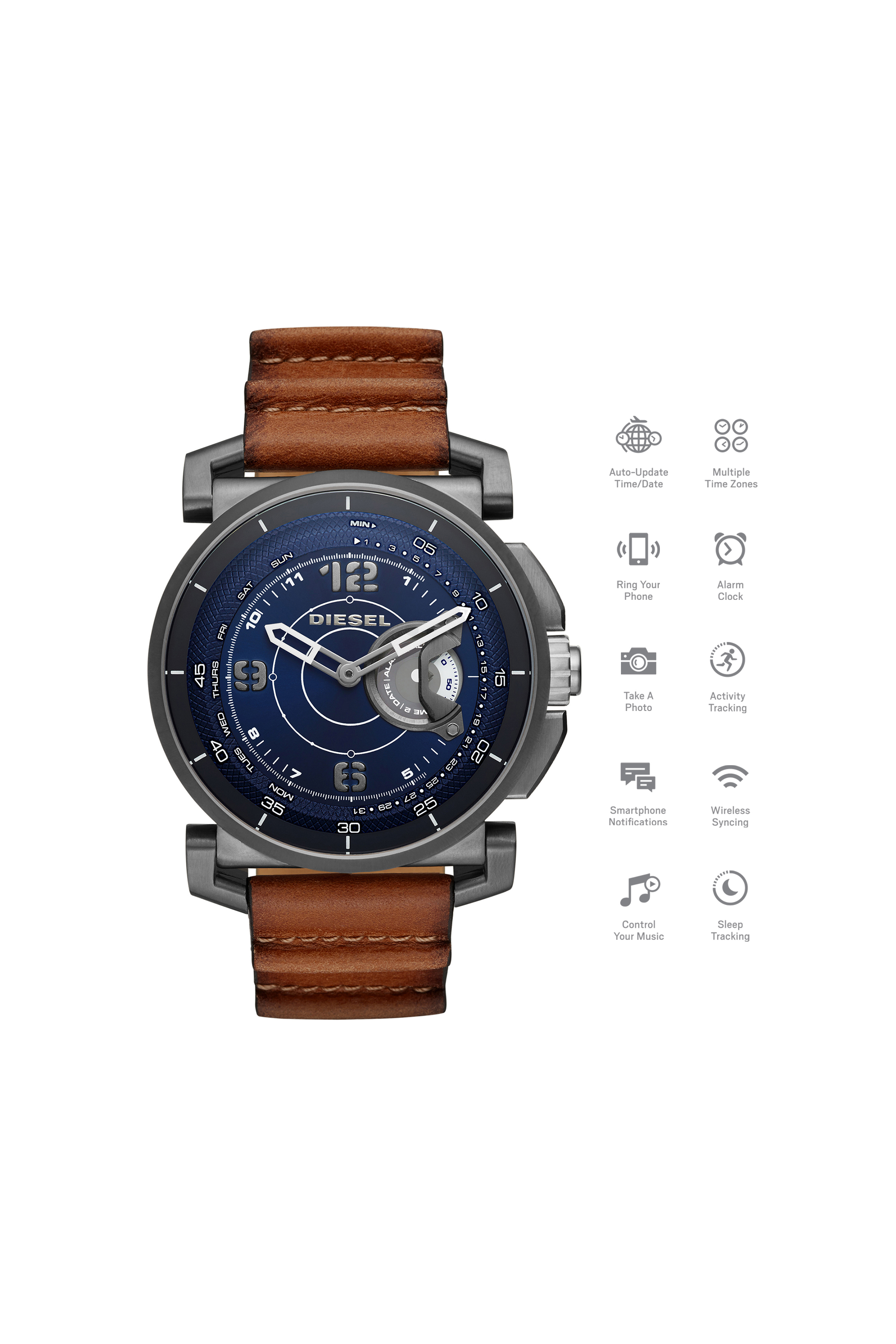 DIESEL Hybrid smartwatch with brown factory leat