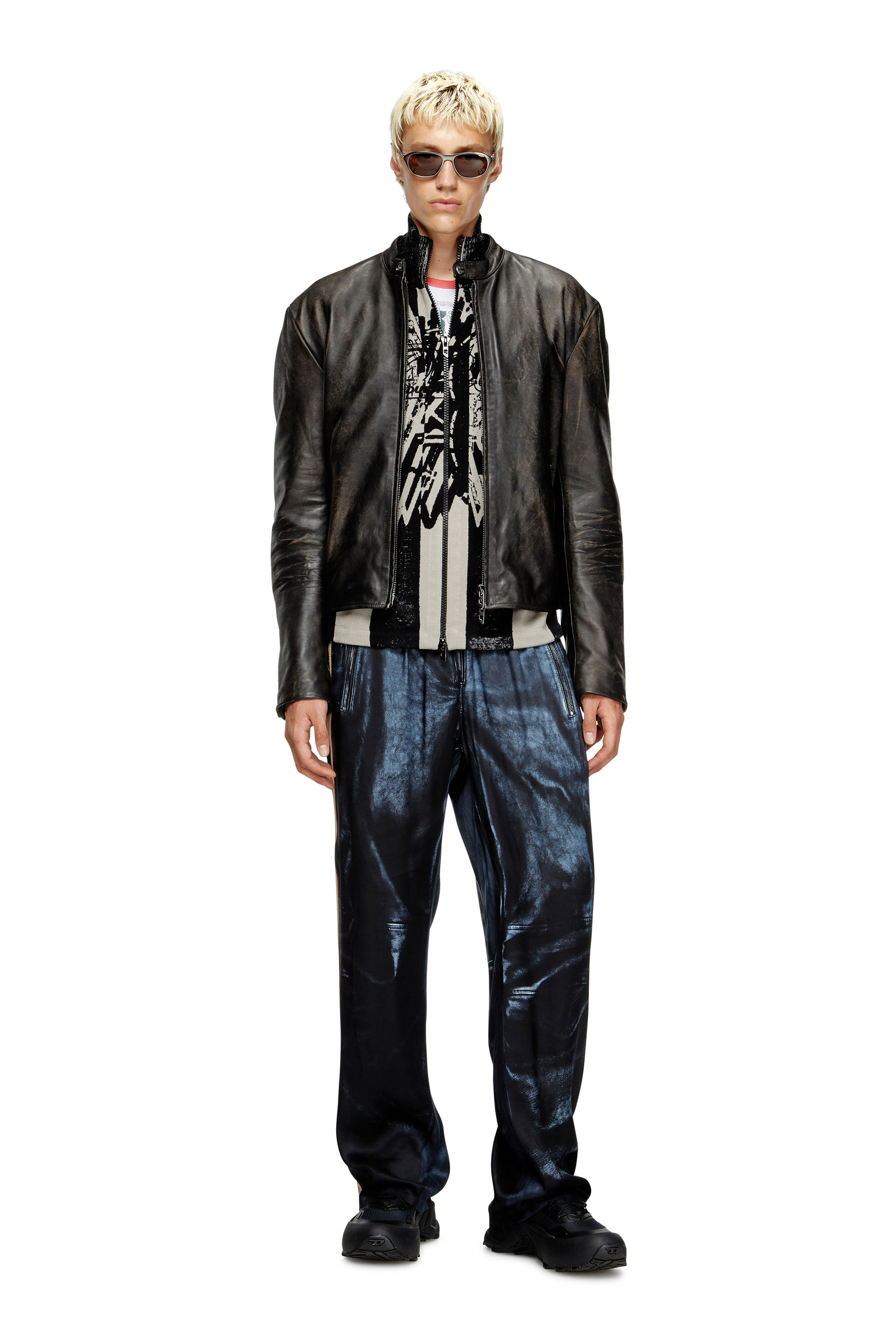Diesel - L-AROSS, Man's Distressed leather biker jacket in Dark Brown - 2