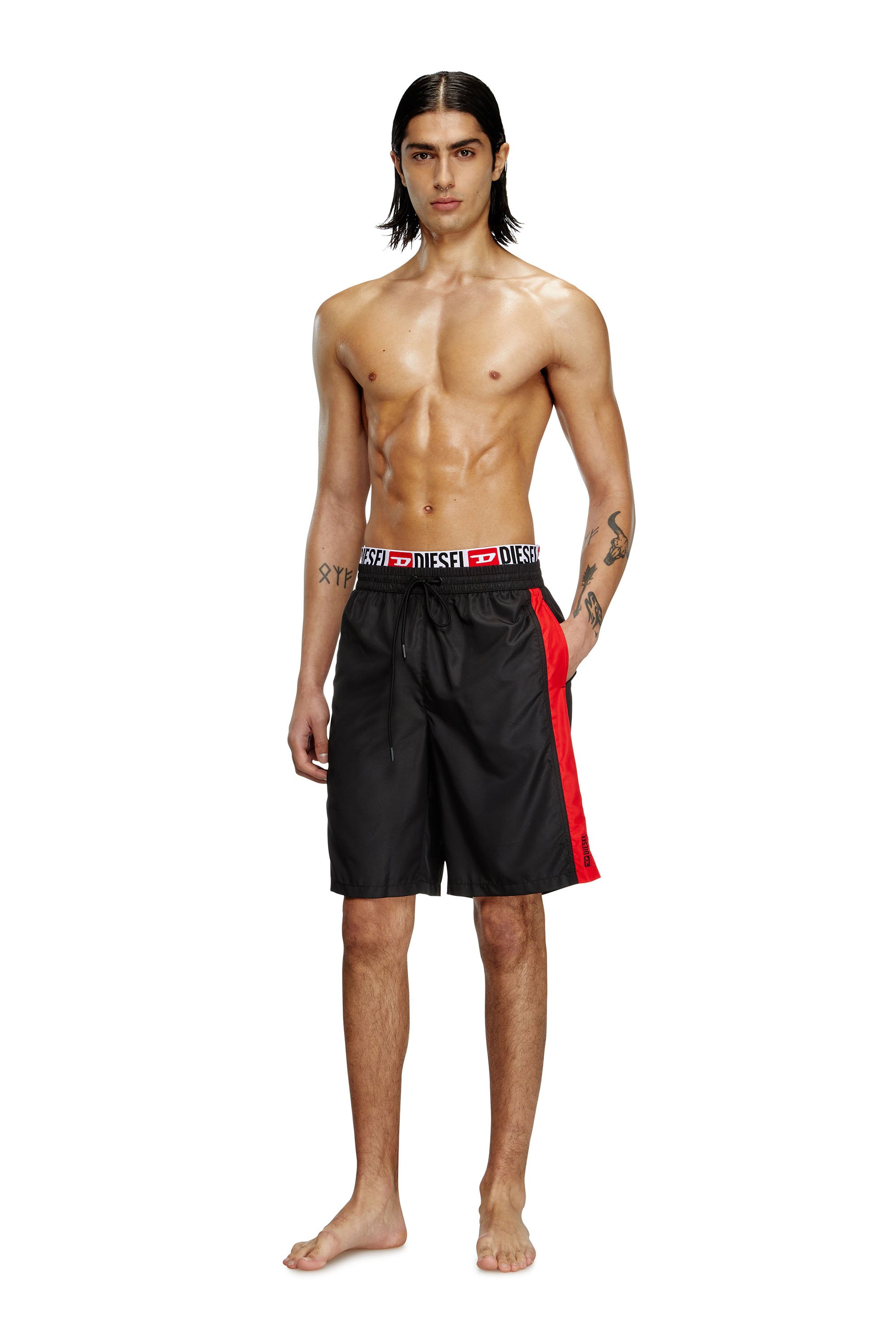 Diesel - DIEGO-53-D-CORE, Man's Board shorts with hybrid waist in Black/Red - 1