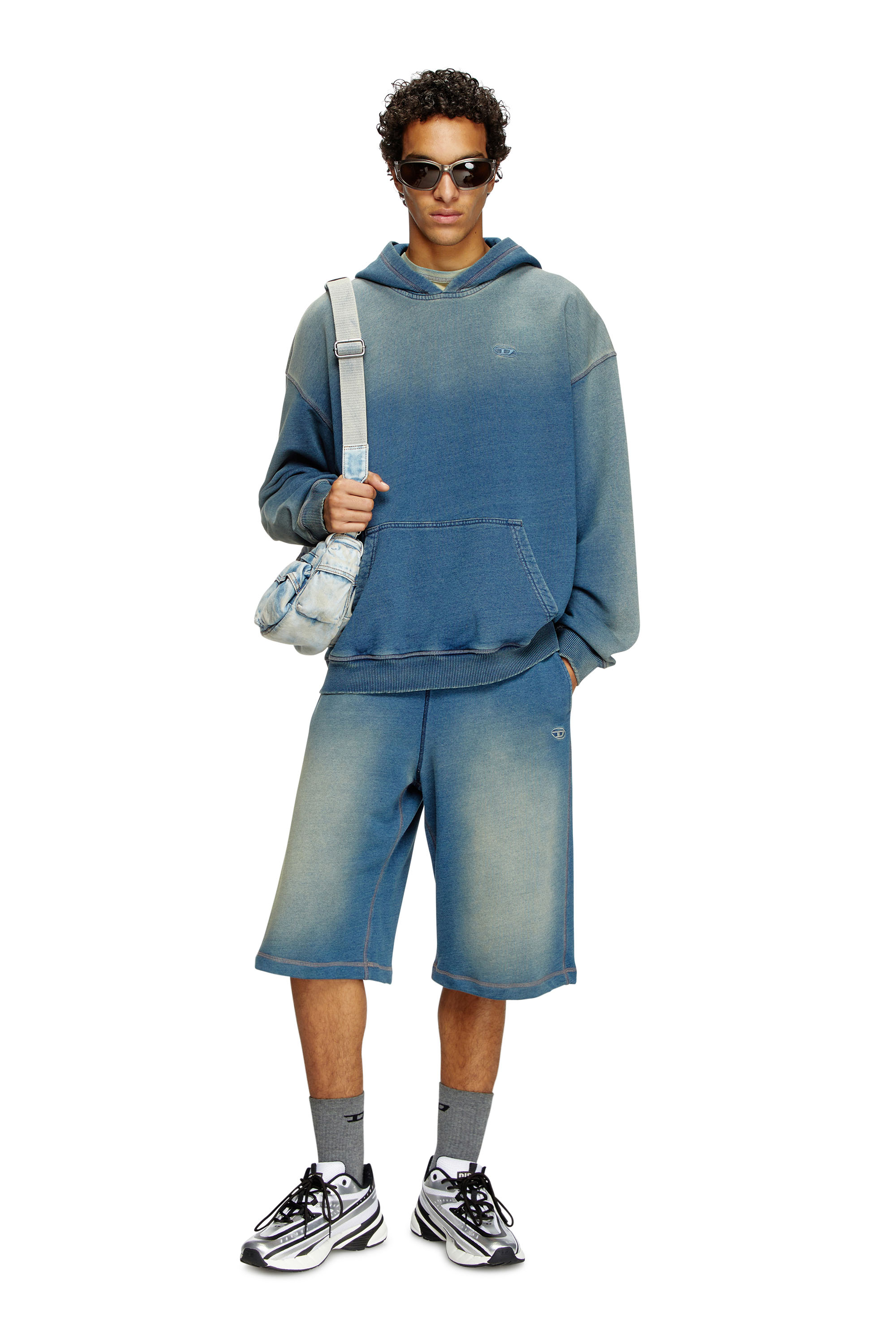 Diesel - S-BOXT-HOOD-R6, Man's Faded hoodie with logo embroidery in Blue - 1