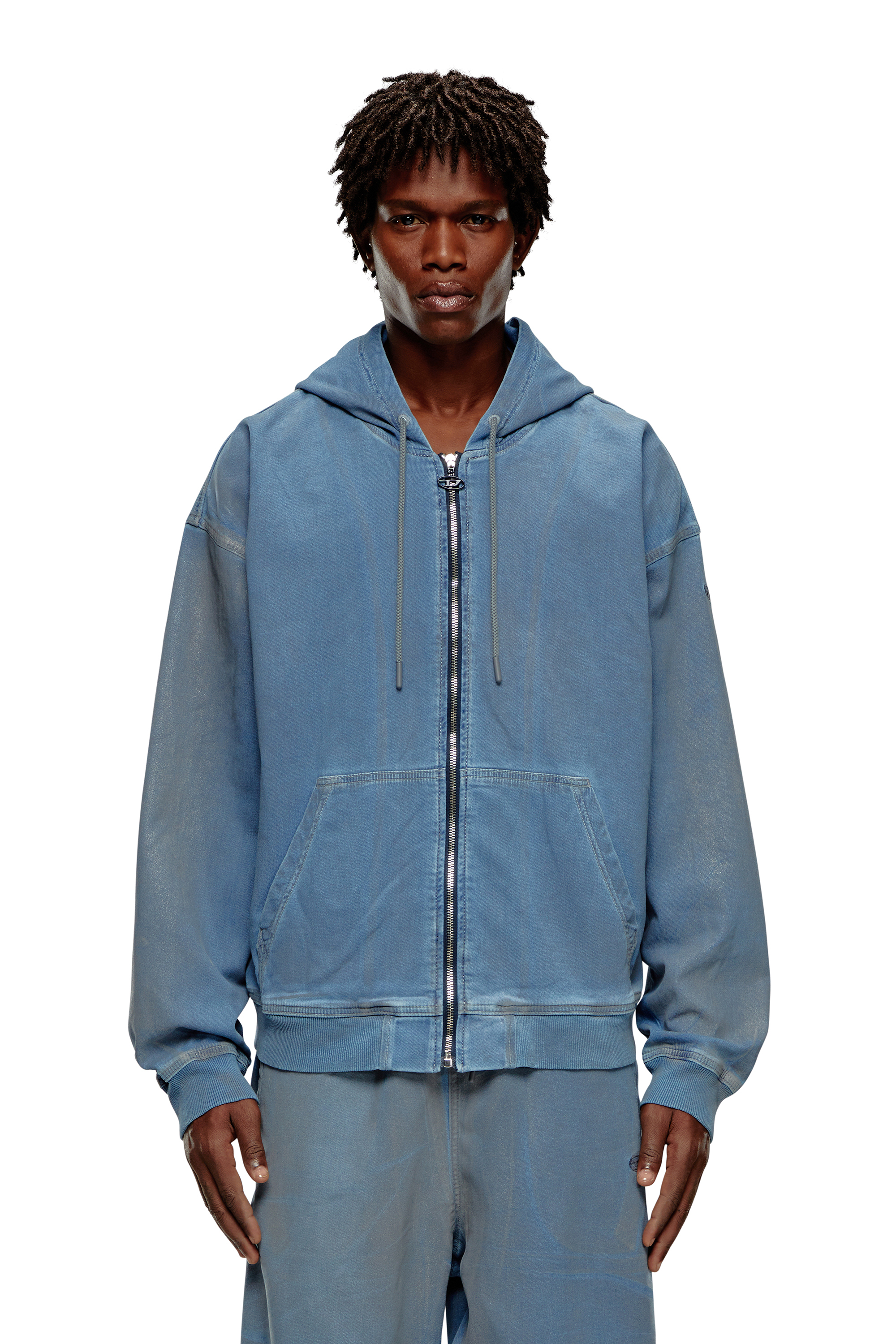 Diesel - D-GIR-S TRACK, Man Zip-up hoodie in printed Track Denim in Blue - Image 6