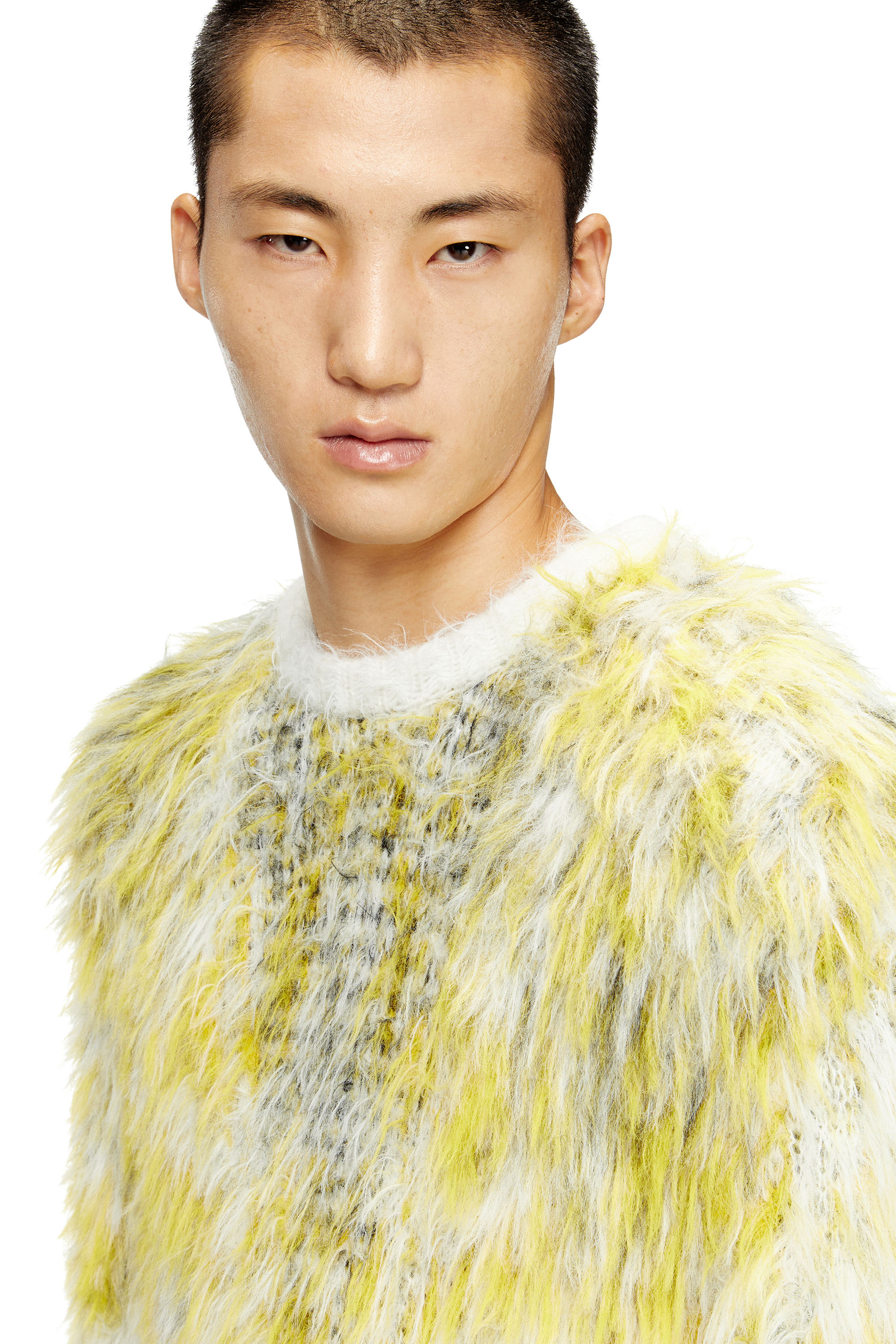 Diesel - K-ALLEN, Man's Jumper in fluffy jacquard knit in White/Yellow - 3