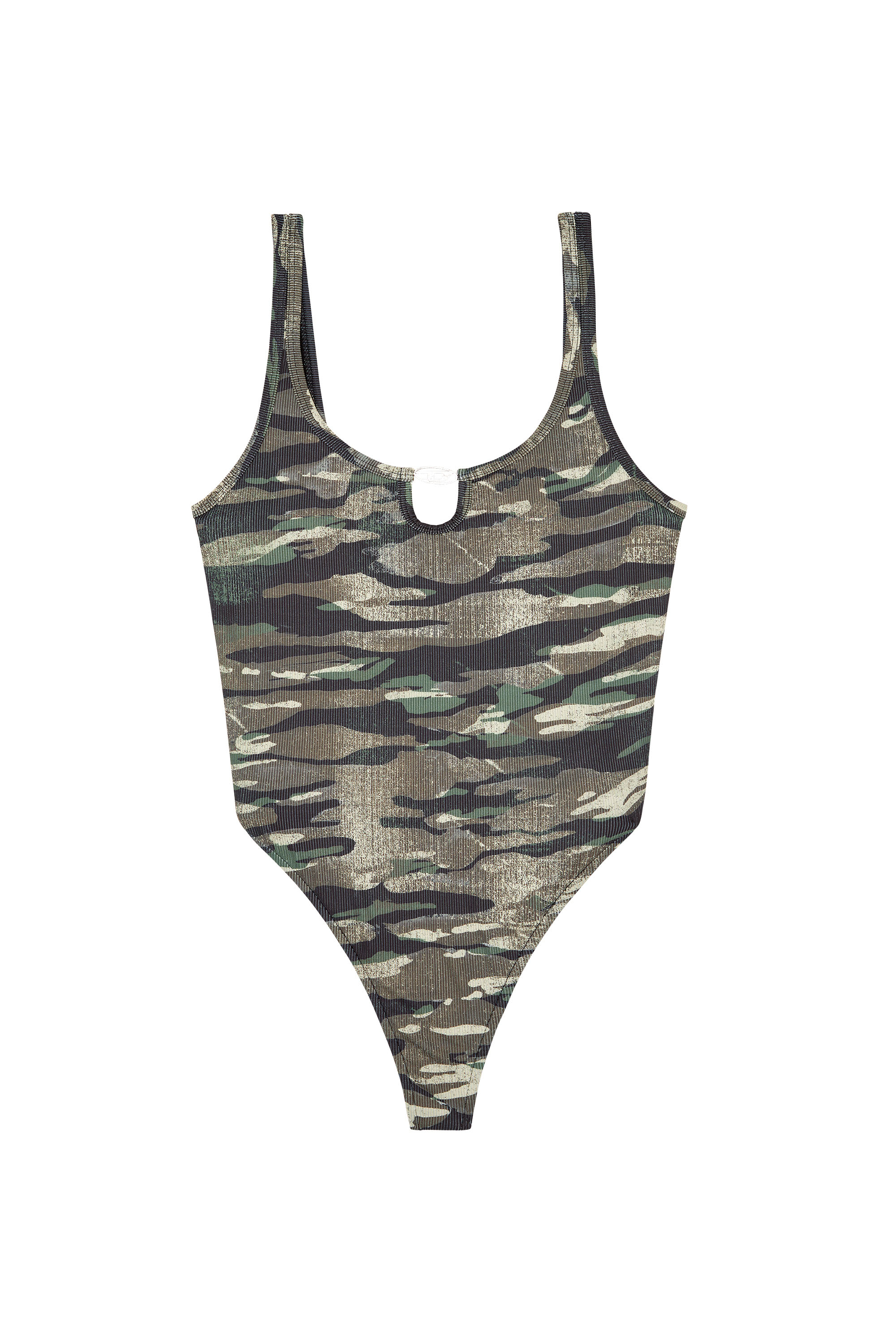 Diesel - BFSW-UT-BODY, Woman's Ribbed swimsuit with camo print in Green Camouflage - 3